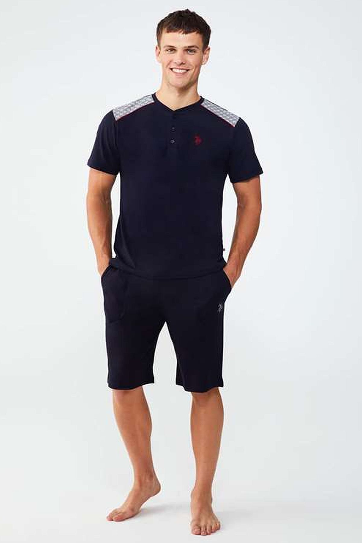 ست پیژامه آبی مردانه لباس خواب 3 تیکه سرمه ای U.S. Polo Assn.