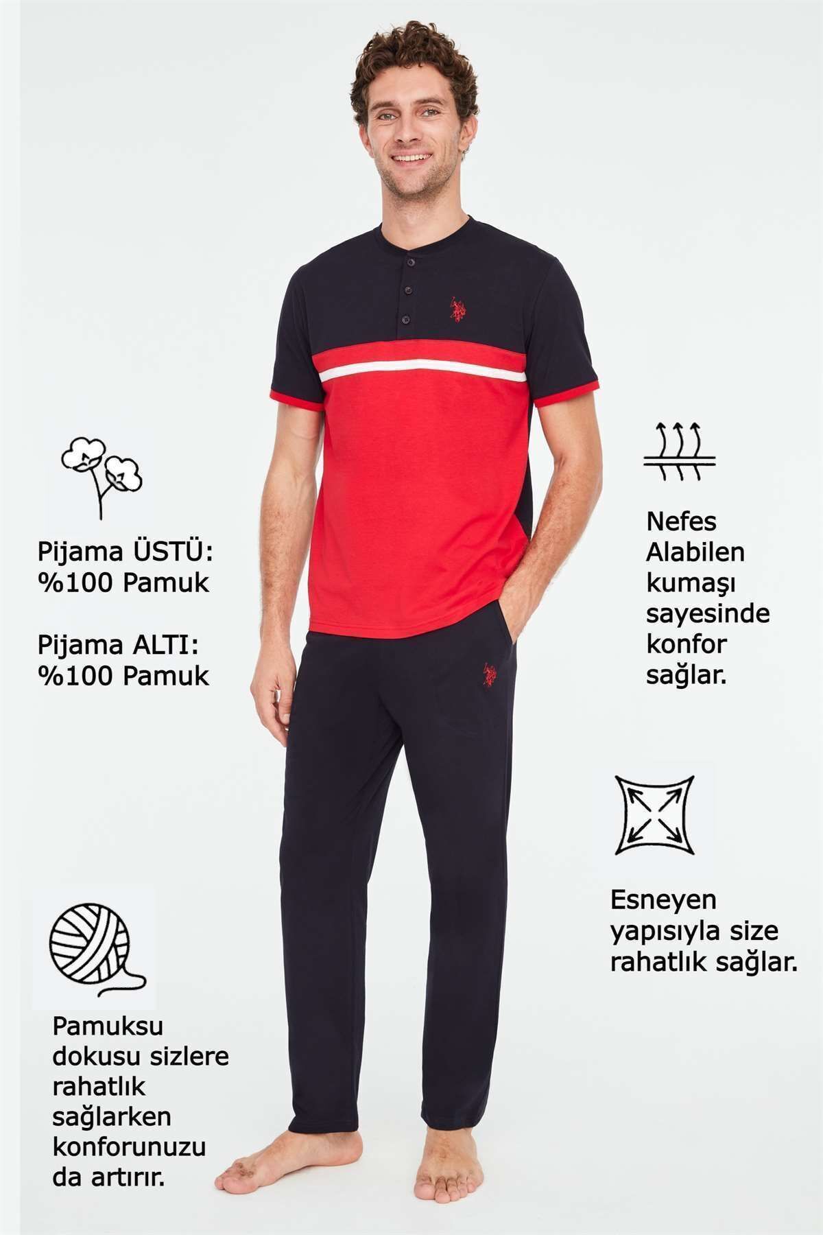 ست پیژامه قرمز مردانه لباس خواب اورجینال U.S. Polo Assn.