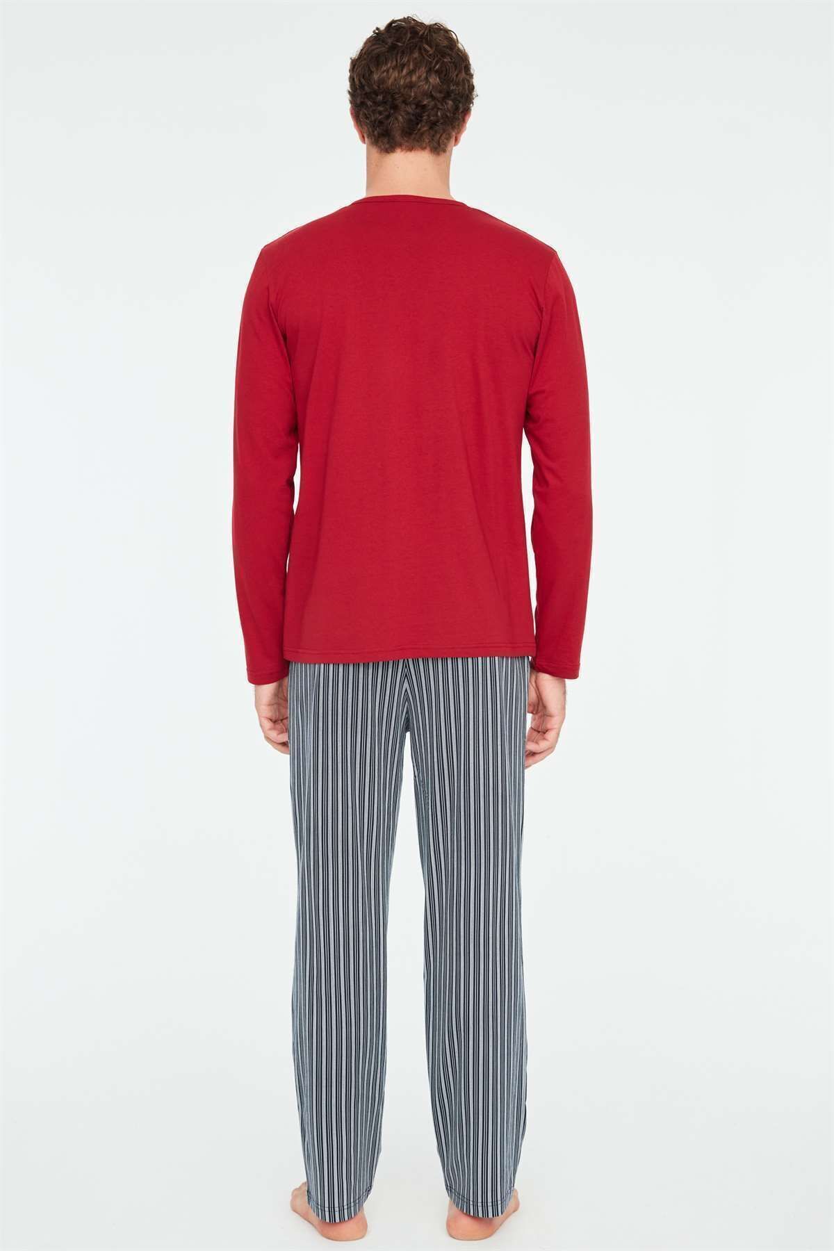 Mod Collection-- Men's Claret Red Battal Pajama Set 4