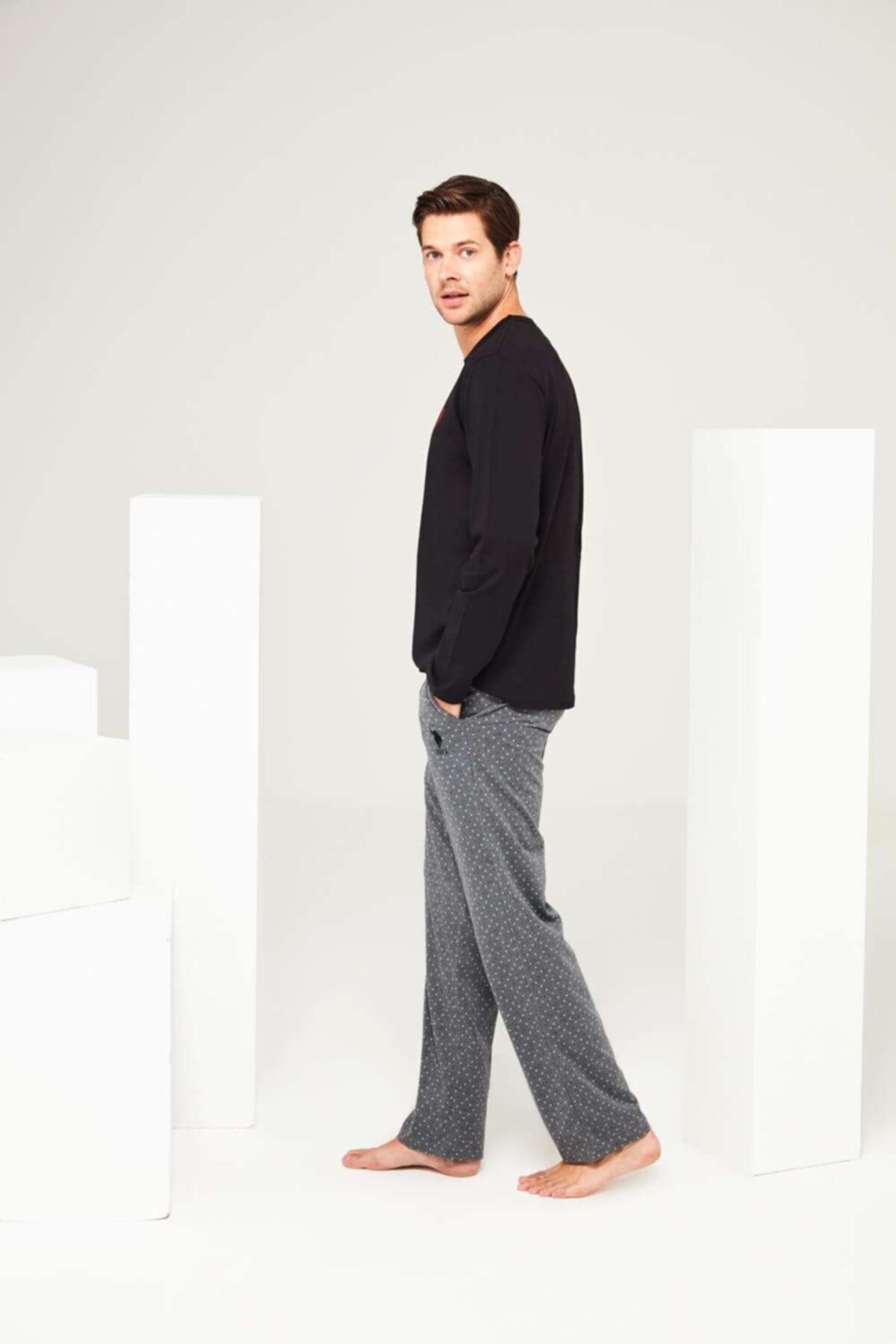 ست پیژامه مشکی مردانه لباس خواب یقه گرد U.S. Polo Assn.