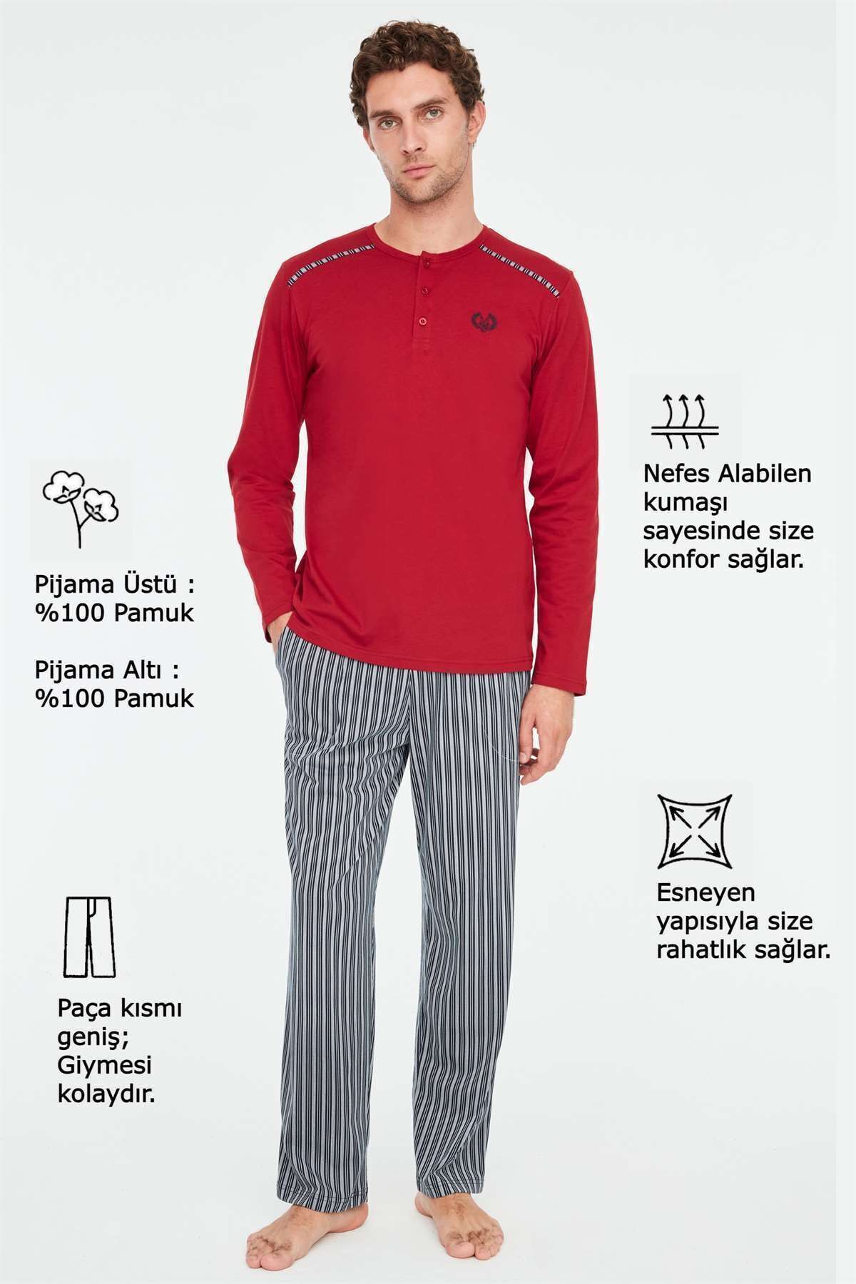 Mod Collection-- Men's Claret Red Battal Pajama Set 5