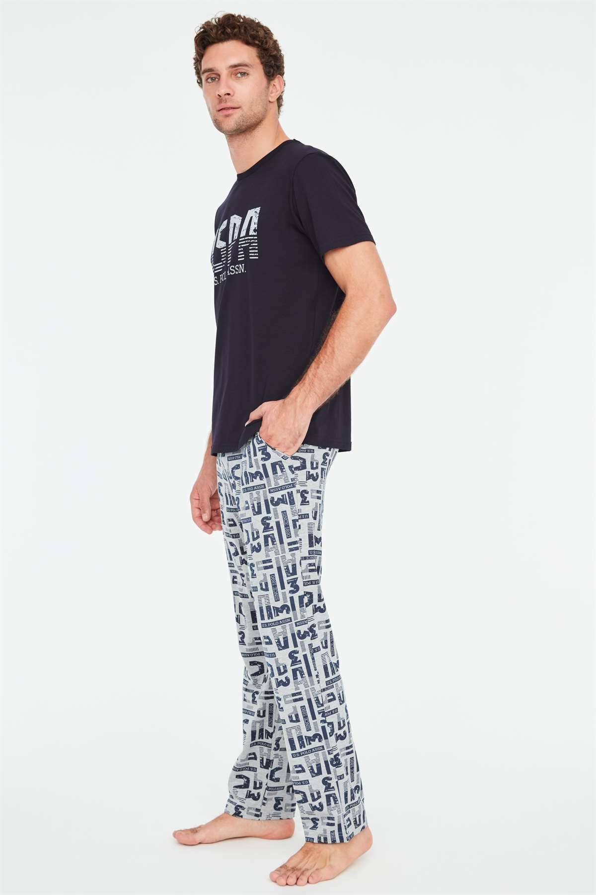 ست پیژامه آبی مردانه لباس خواب یقه گرد سرمه ای U.S. Polo Assn.
