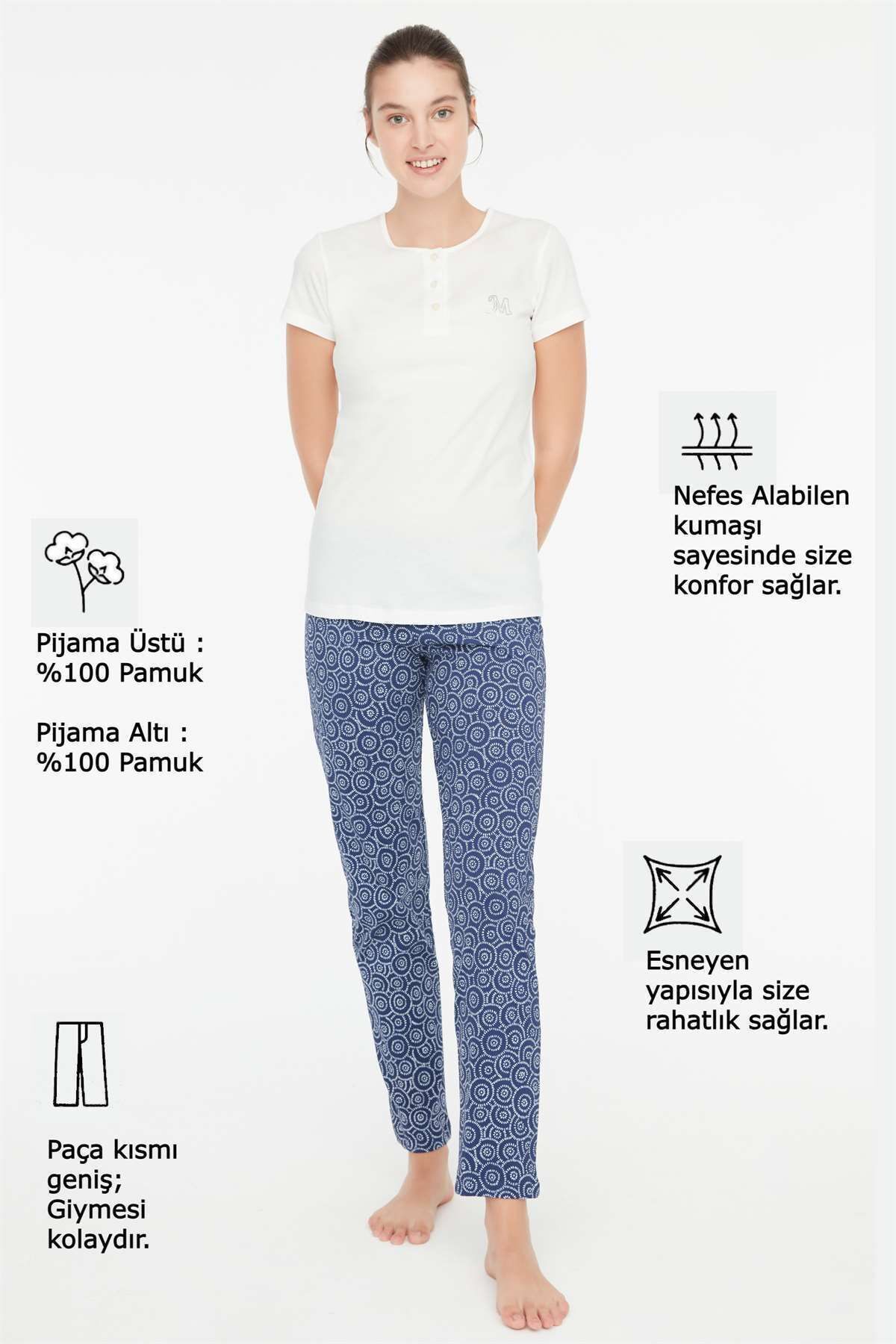 Mod Collection-- Set de pijamale cu plăcuță ecru pentru femei 3