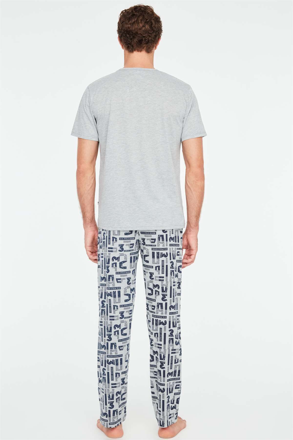ست پیژامه خاکستری مردانه لباس خواب یقه گرد ملانژ U.S. Polo Assn.