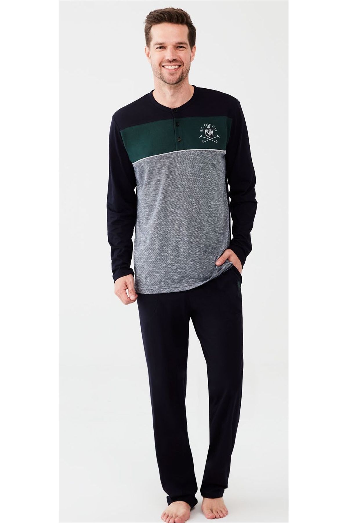 ست پیژامه آبی مردانه لباس خواب سرمه ای U.S. Polo Assn.