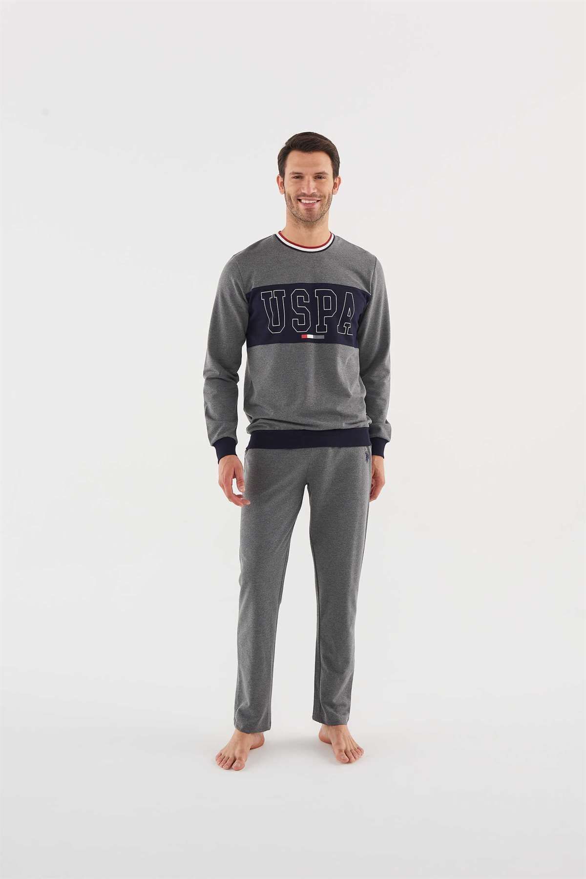 ست پیژامه خاکستری مردانه لباس خواب آنتراسیت ملانژ U.S. Polo Assn.