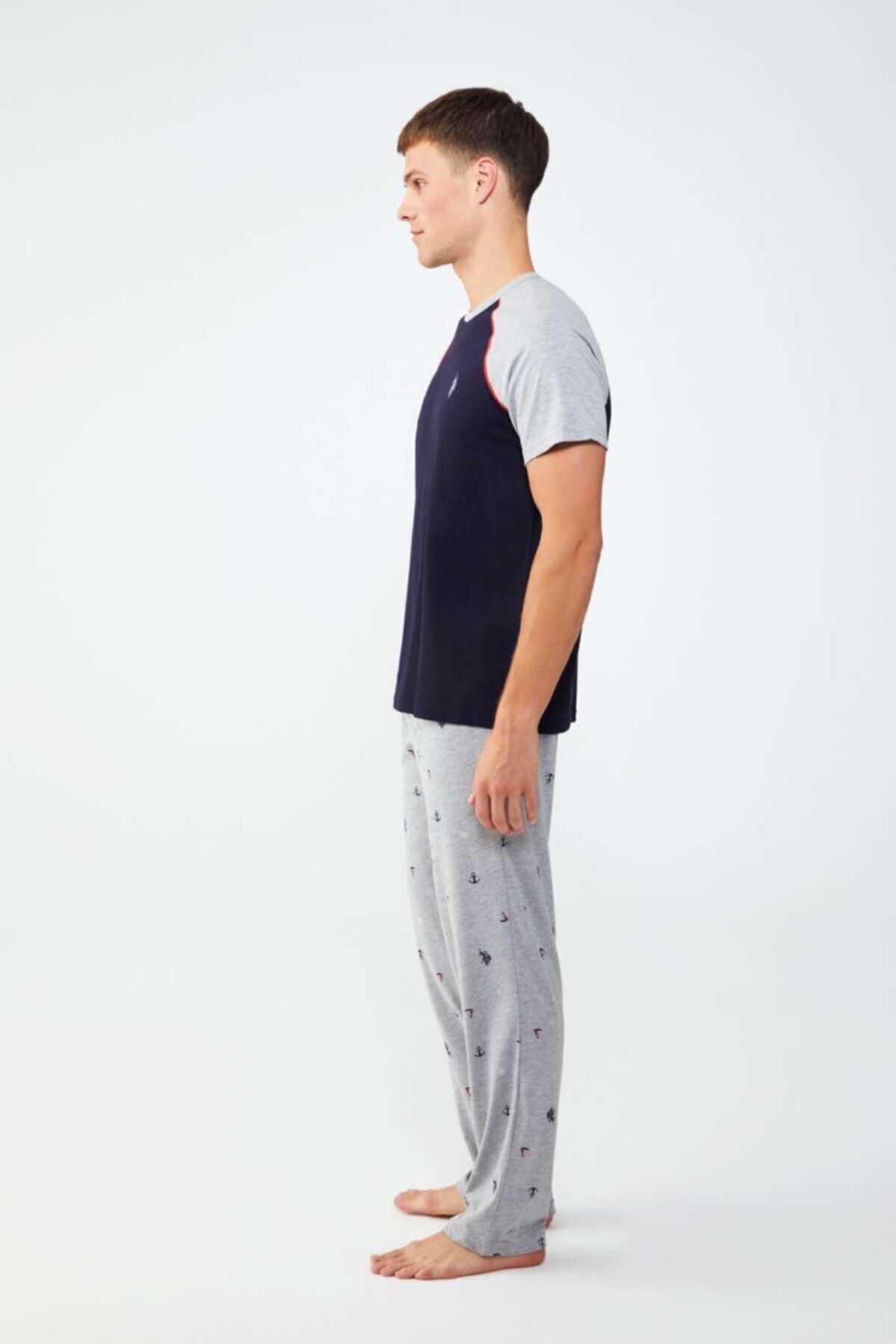 ست پیژامه آبی مردانه لباس خواب یقه گرد سرمه ای U.S. Polo Assn.