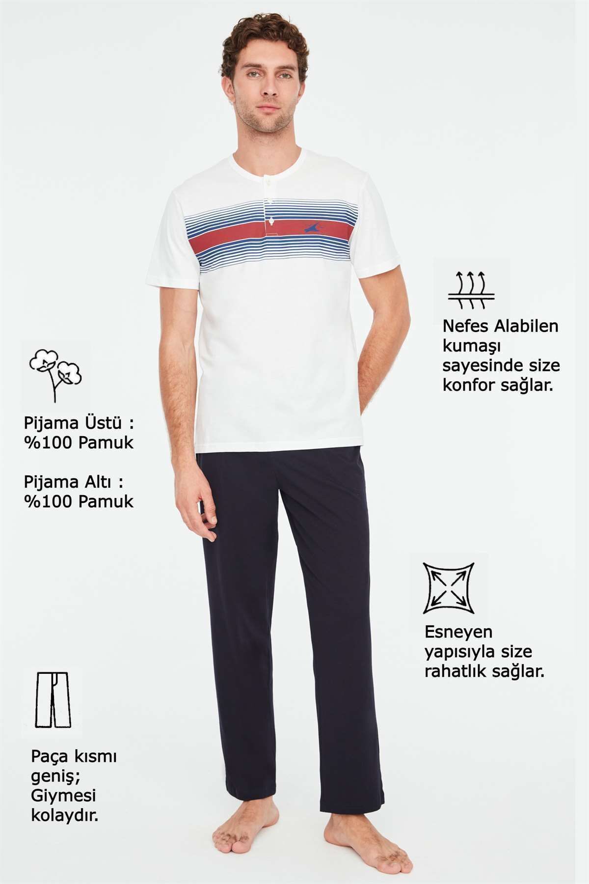 Mod Collection-- Set de pijamale Ecru Battal pentru bărbați 4