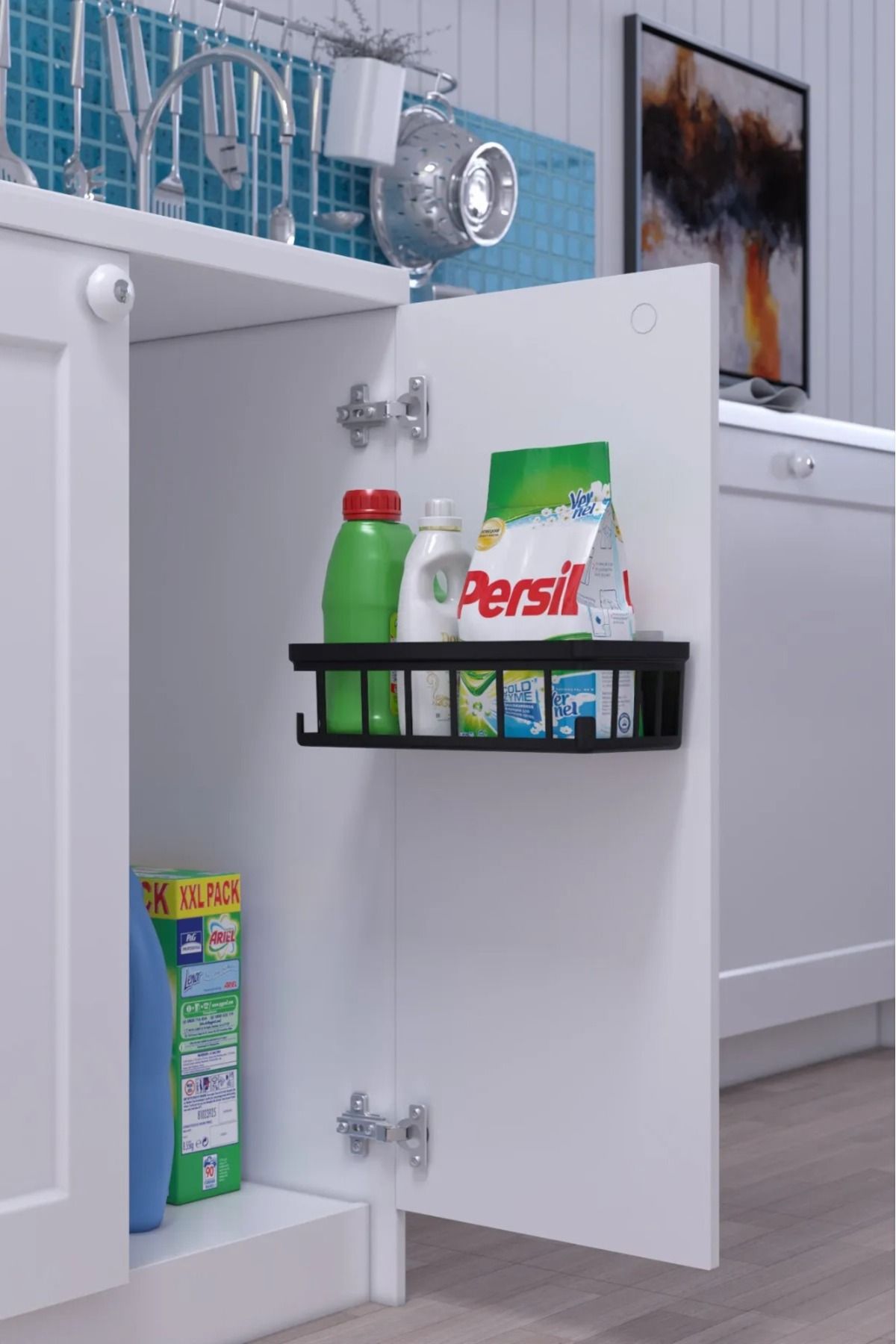TRUSTMODA Organizator De Bucătărie Din Plastic Adeziv 2 Buc - Organizator De Dulap De Bucătărie - Organizator De Sub Chiuvetă - Mărime unică