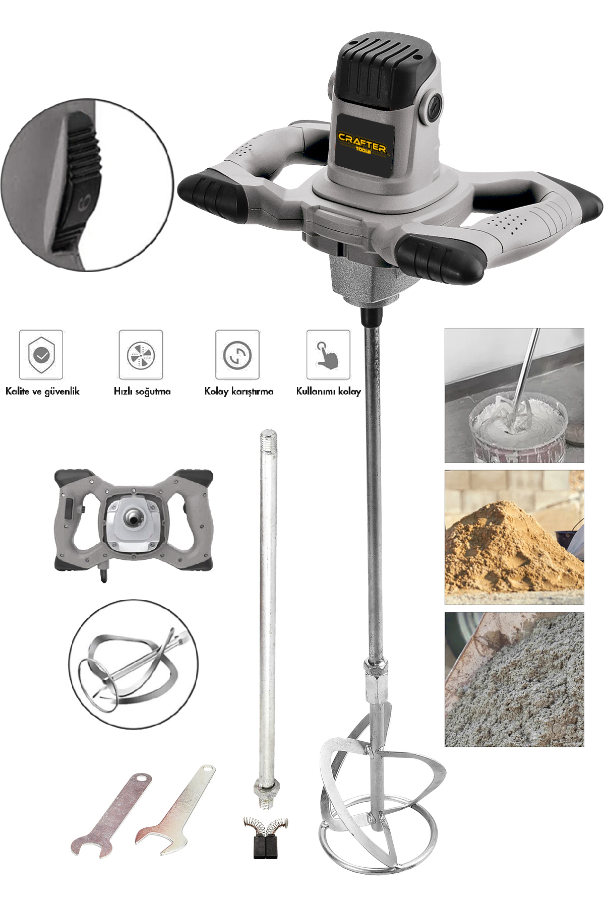 CRAFTERTOOLS Germany Bakır Sargı 6 Kademe Devir Ayarlı Elektirikli Alçı Boya Ve Harç Karıştırıcı Mikser