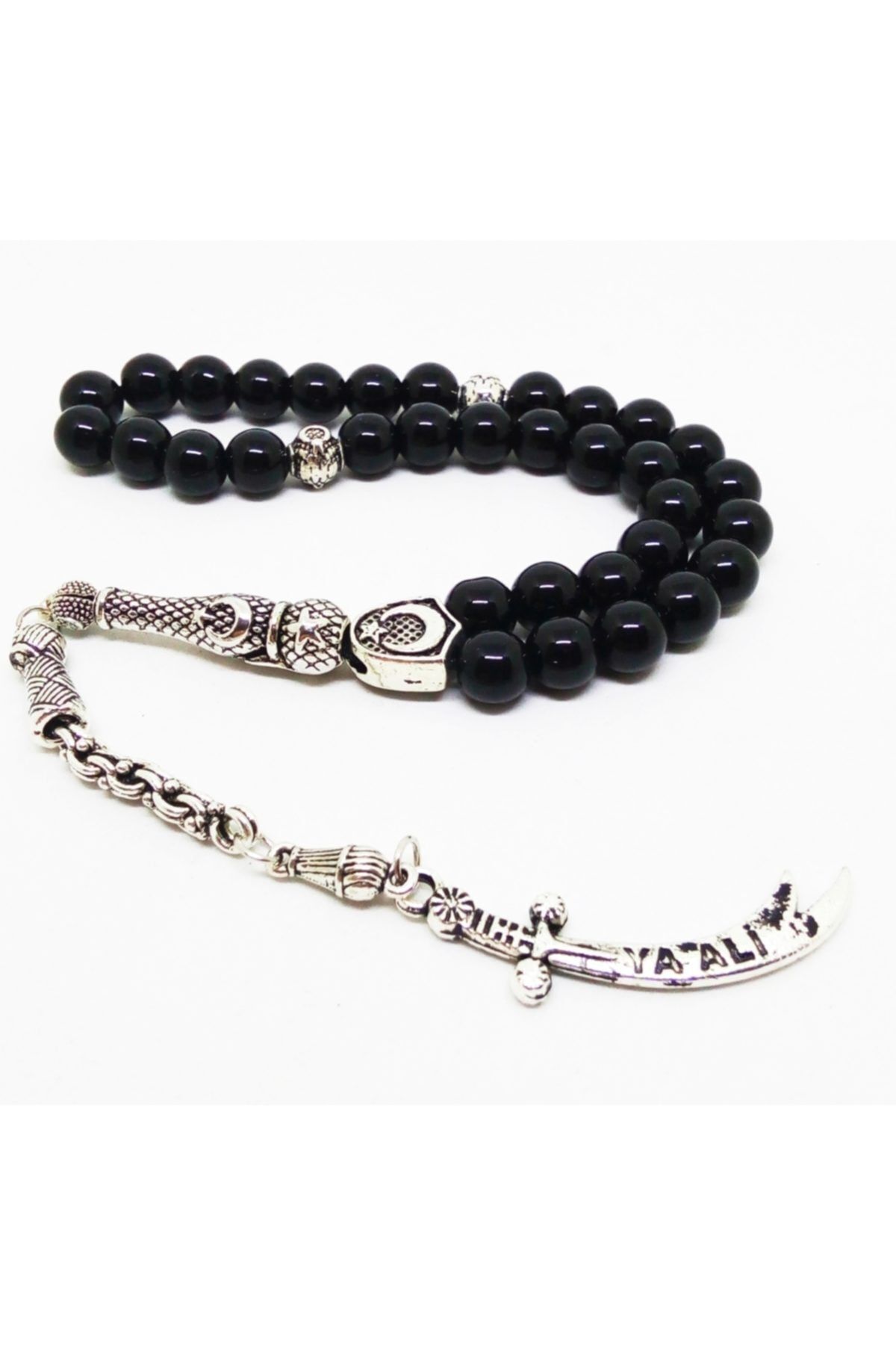 Ali Zulfikar Sword Tassel Shiny Onyx Natural Stone Rosary