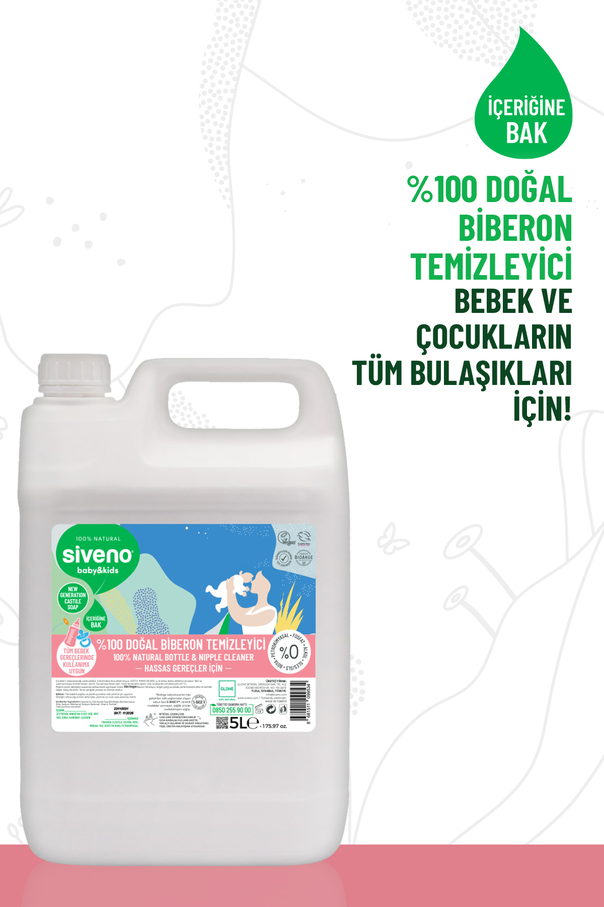 Siveno %100 Doğal Emzik Ve Biberon Temizleyicisi Bitkisel Elde Bulaşık Sabunu Nemlendirici Vegan 5000 ml fotoğrafı 4 (önizleme)