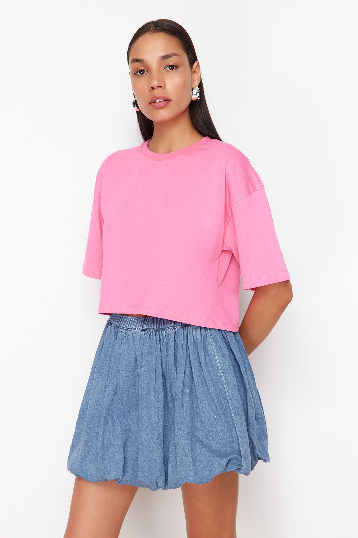 Trendyol Collection Růžové tričko ze 100% bavlny - TWOSS23TS00038
