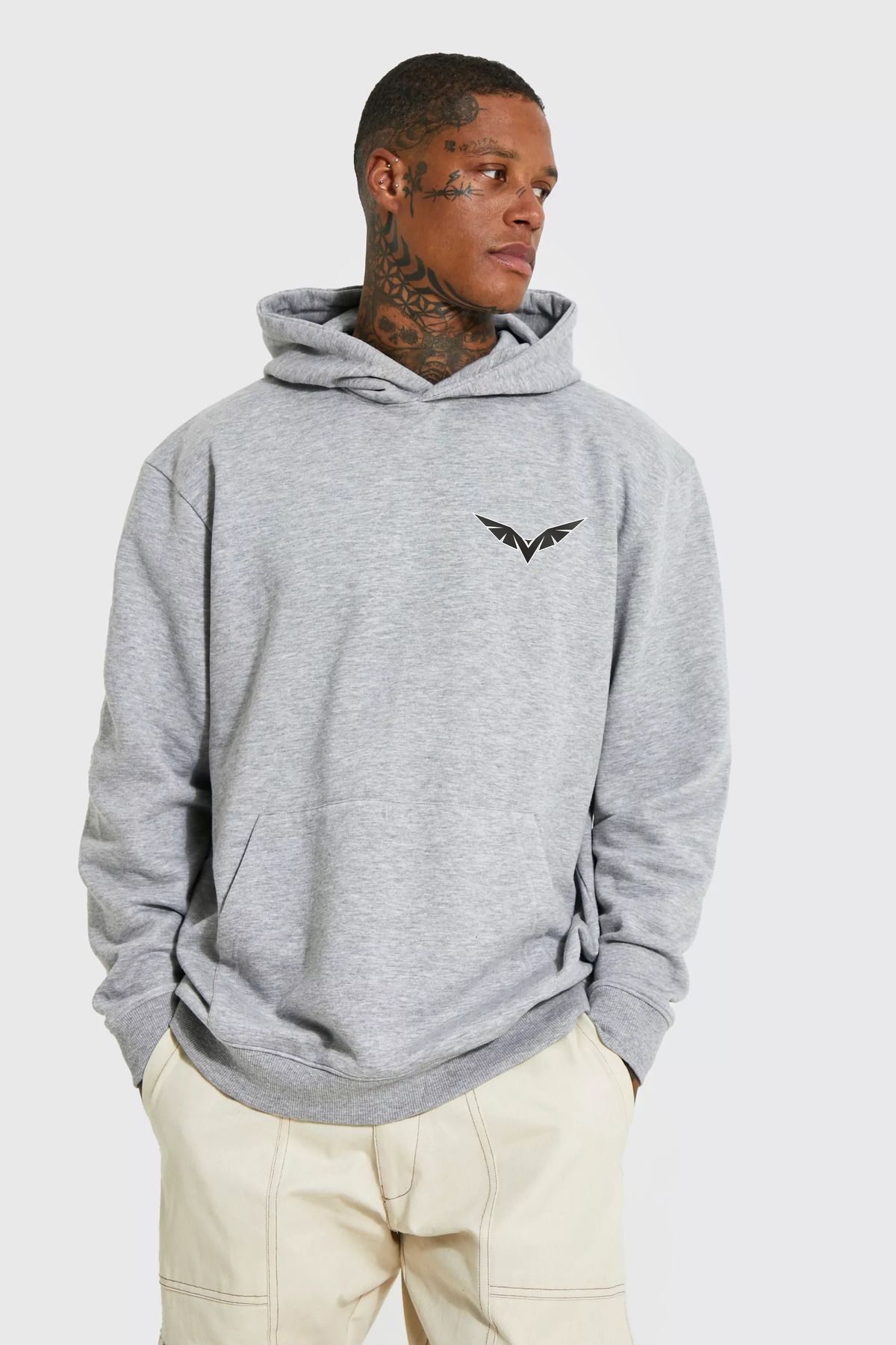 LAND MODA Erkek Kartal Baskılı Kapüşonlu Sweatshirt
