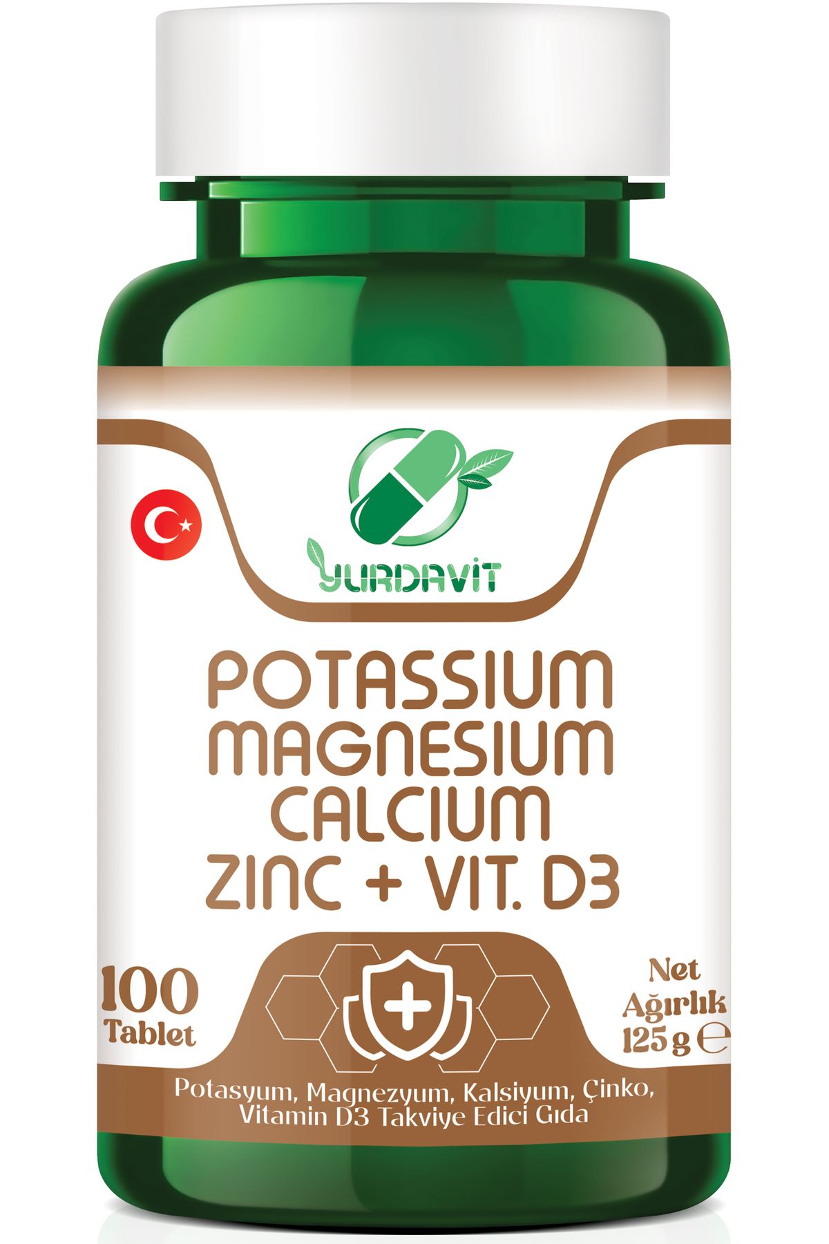 Yurdavit-100 Tablets Calcium, Magnesium, Potassium, Kalium Zinc and Vitamin D3 Suplement 1