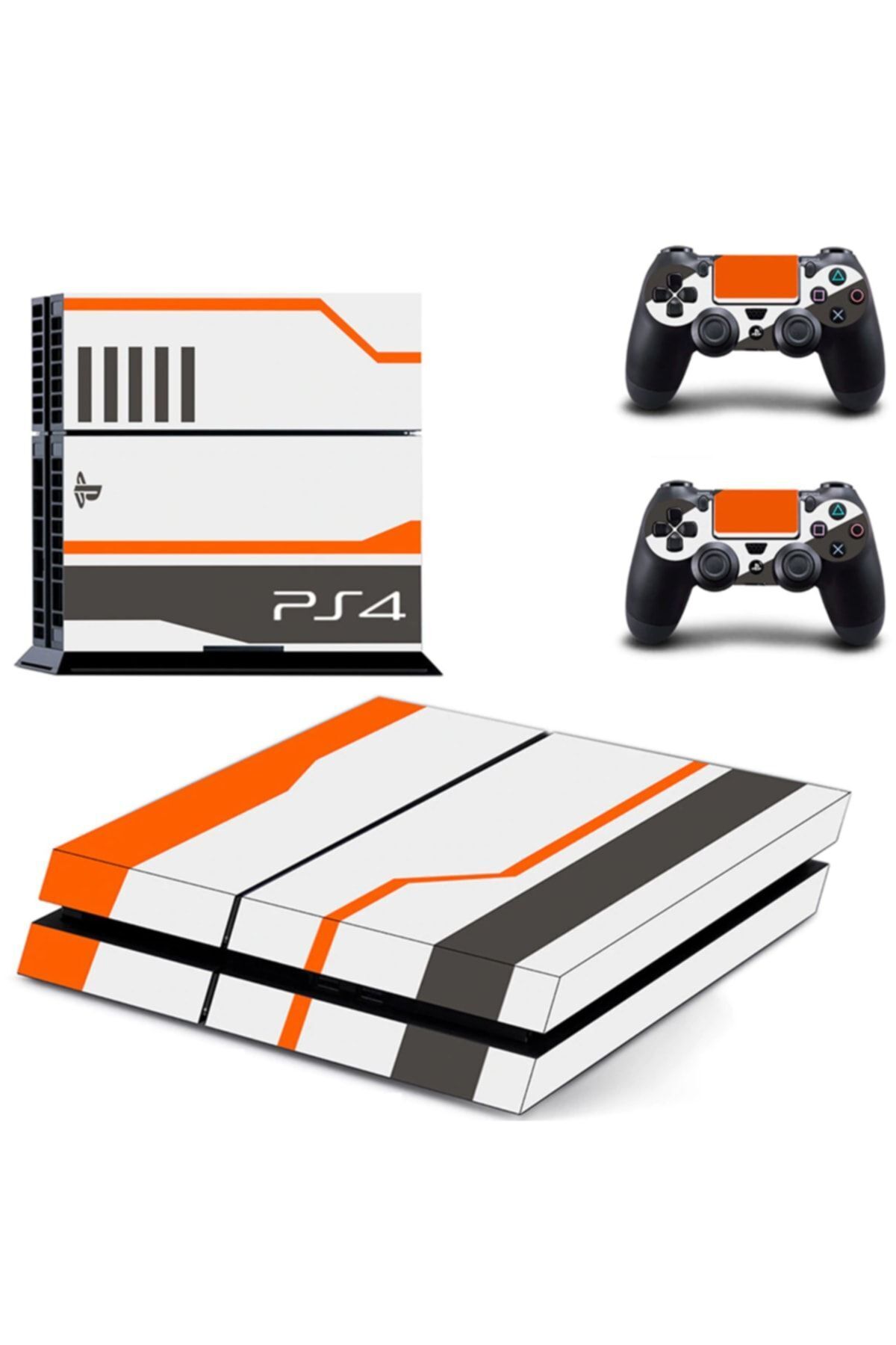 Playstation 4 Fat Turuncu-beyaz Sticker Kaplama Seti