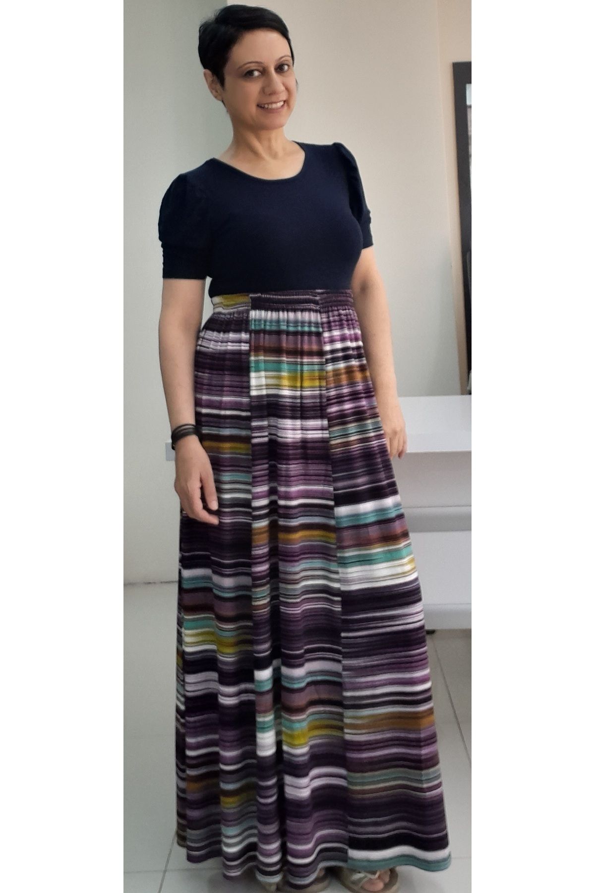 Mertcan Butik-6 Pieces Plum Patterned Viscose Skirt - Combed Cotton with Elastic Waist 4