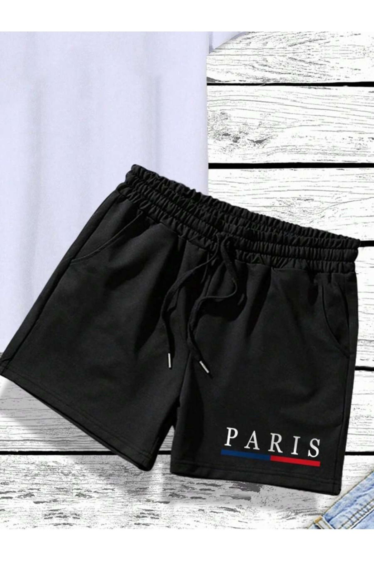 Hunors Sportswear & Company-Σετ μπλουζάκι και σορτς με στάμπα Paris Je T'aime - Μαύρο, Crew Neck 6
