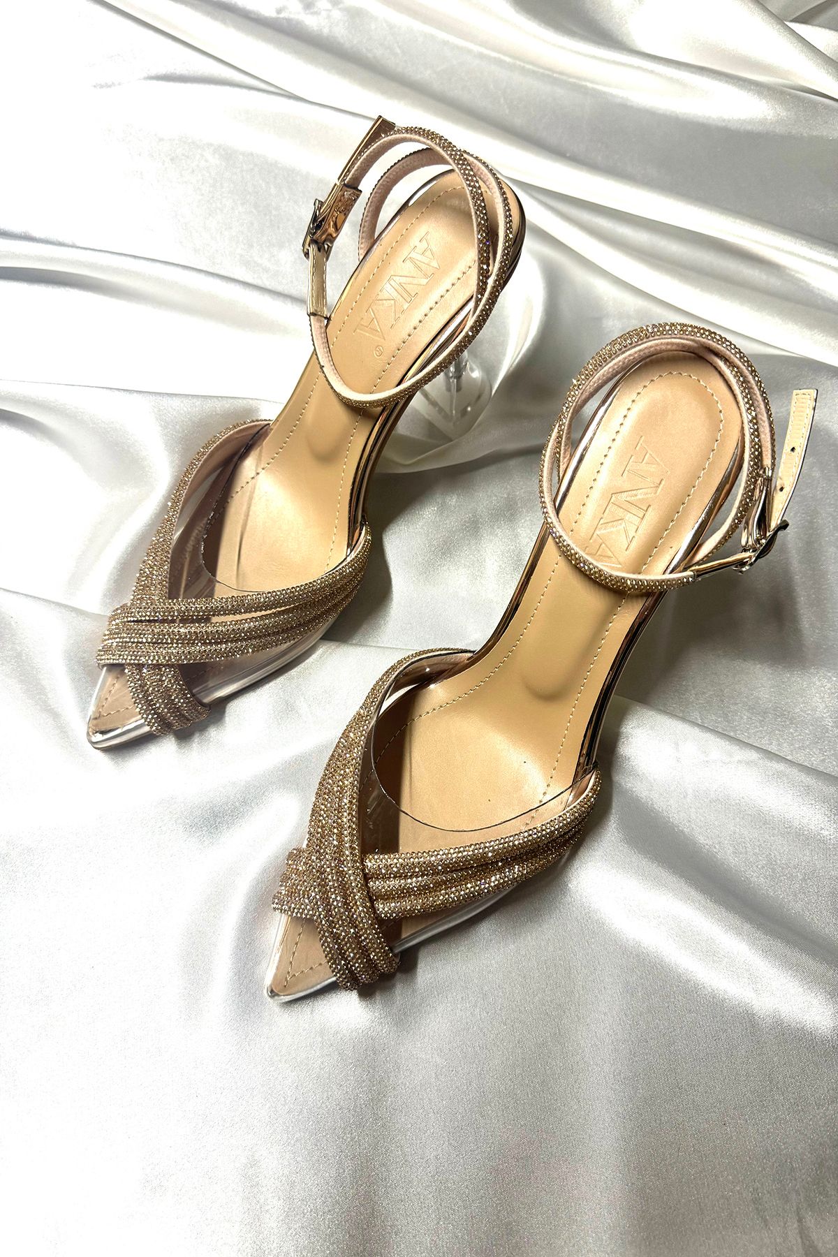 TrendyAnka-Lady Princess Nude Rose - Pantofi de seară cu toc transparent, cu vârf ascuțit, cu detaliu de piatră încrucișată de 8 cm 2