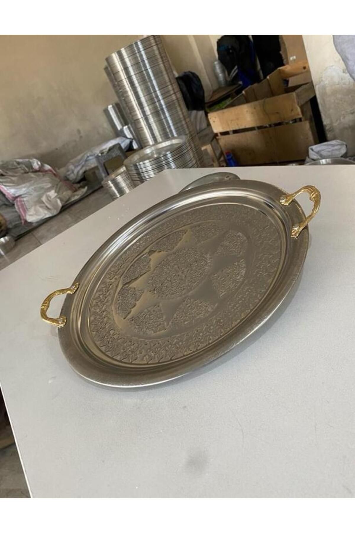 İşlemeli, Motifli Sunumluk Tepsi Çay,tatlı,çerez 19 Cm .