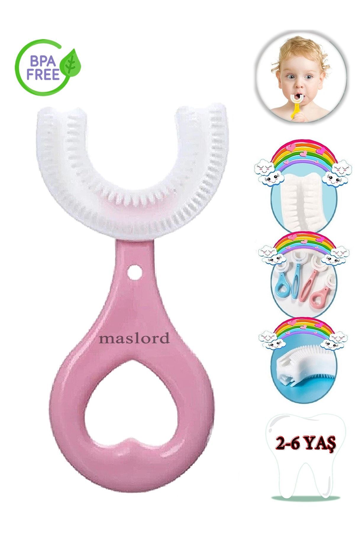 Mas Lord U Tipi Yeni Nesil Diş Fırçası - Pembe - Kalp Model 2-6 Yaş