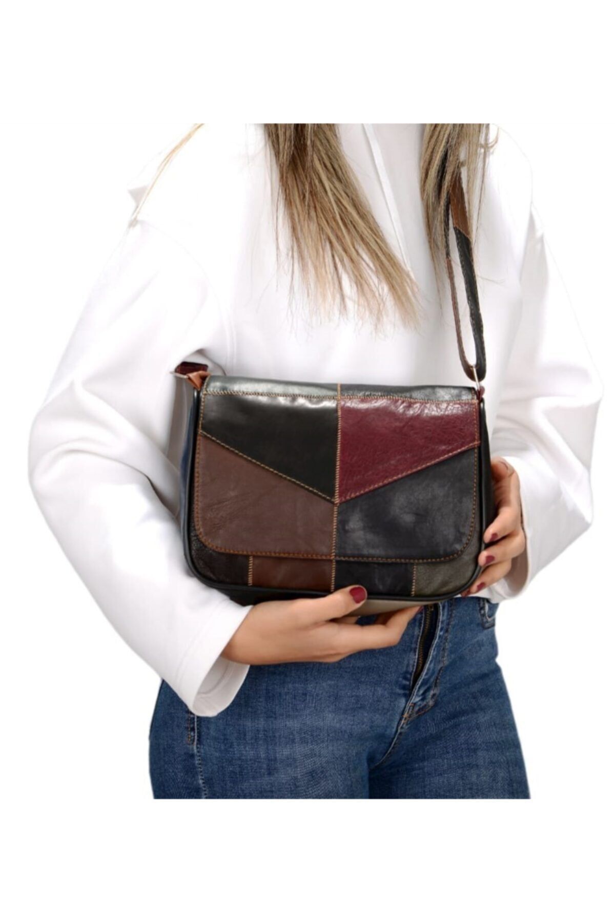 BİRÇANTA-Leather Multicolored Bag with Strap and Cover 2
