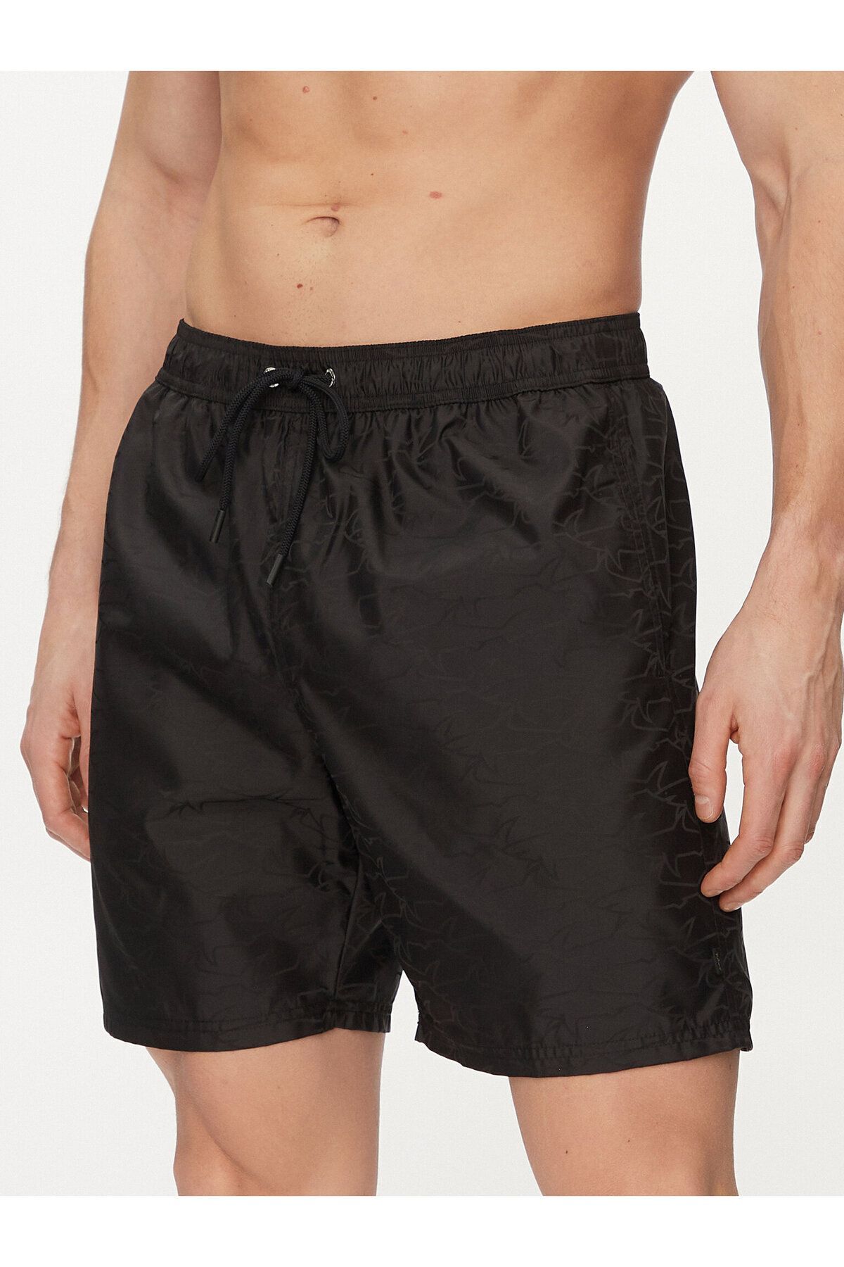 پال اند شارک شلوارک شنا مردانه مشکی با قابلیت خشک شدن سریع، لوگوی راه راه و بند کشی ۲۴۴۱۵۰۴۱-۰۱۱