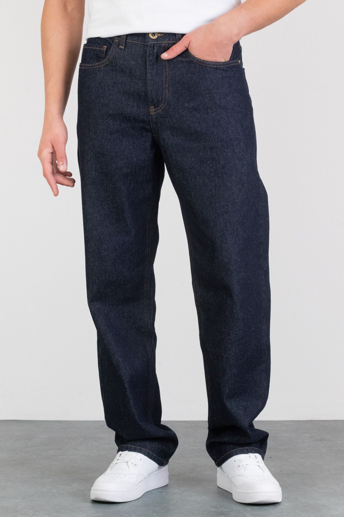 HLT JEANS-Men's Blue Straight Baggy Fit Loose Cut Denim Jeans - 100% Cotton Raw Jeans Pants Dallas 3