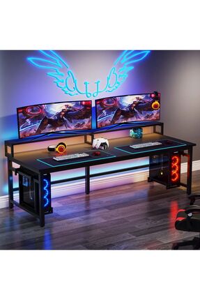 Zizuva Özel Tasarım Siyah İki Kişilik Gaming ve Çalışma Masası Ev Ofis Bilgis...
