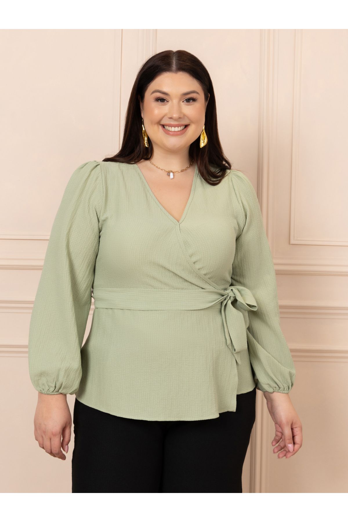 Styli-Plus Textured Peplum Wrap Top 1