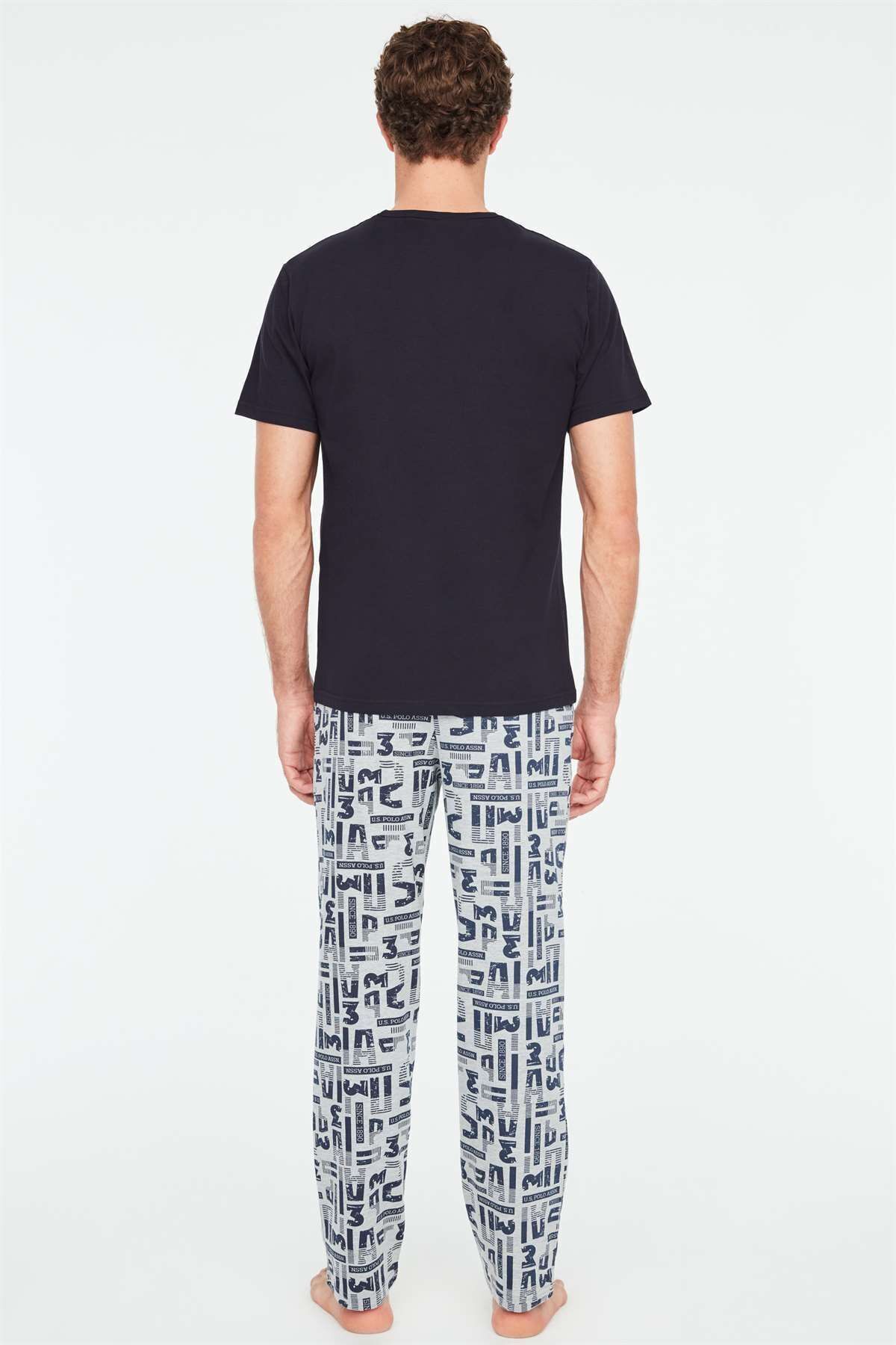 ست پیژامه آبی مردانه لباس خواب یقه گرد سرمه ای U.S. Polo Assn.