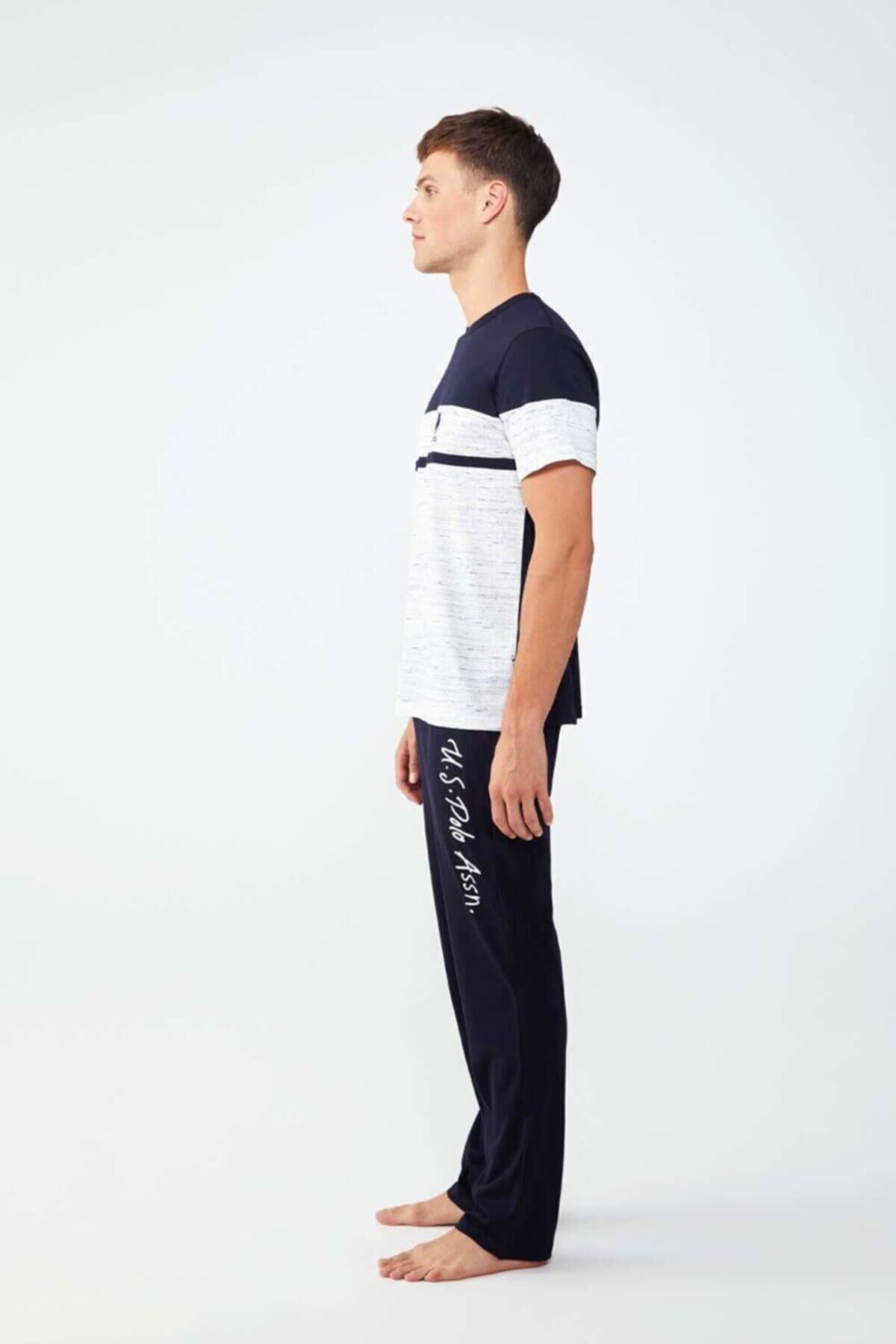 ست پیژامه آبی مردانه لباس خواب یقه گرد سرمه ای U.S. Polo Assn.