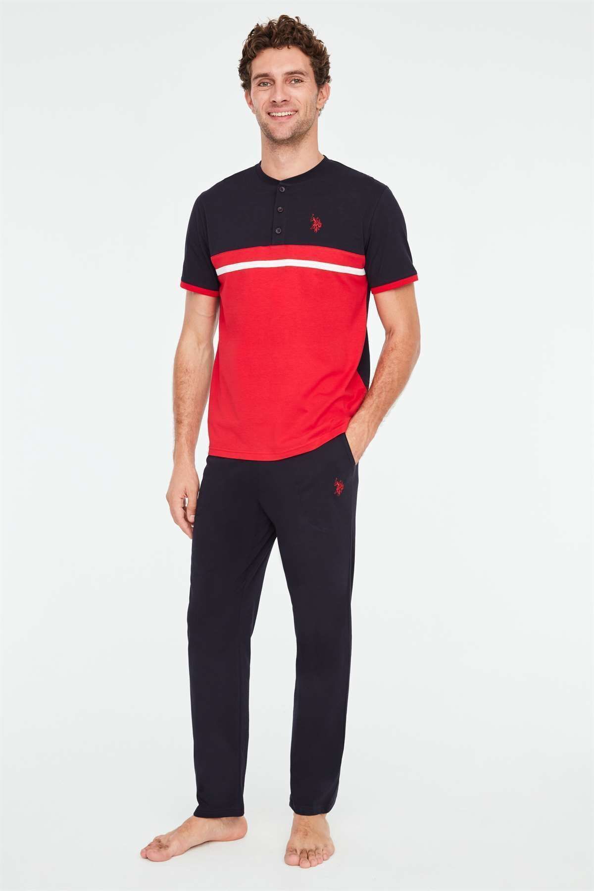 ست پیژامه قرمز مردانه لباس خواب اورجینال U.S. Polo Assn.