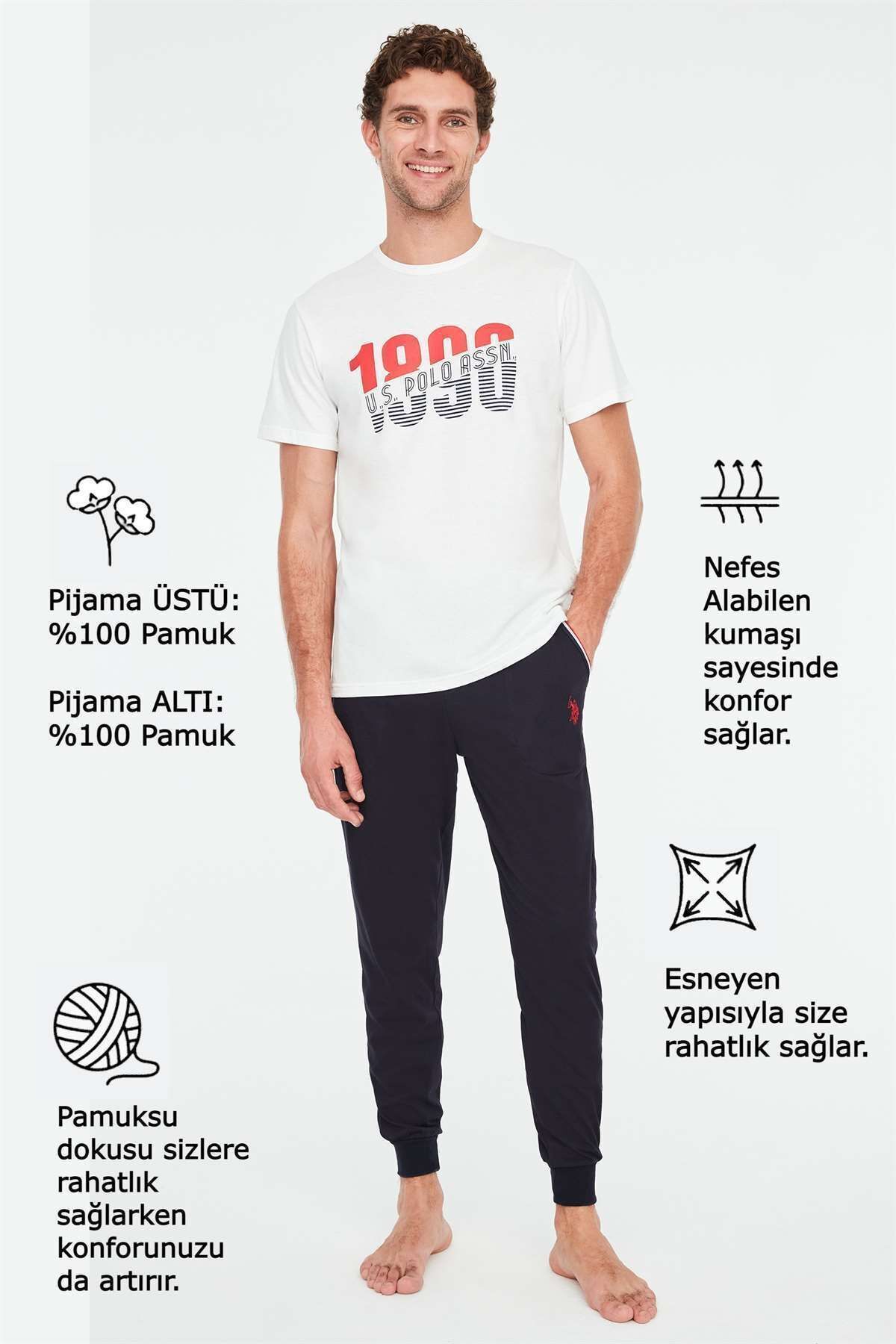 ست پیژامه چند رنگ مردانه لباس خواب یقه گرد اکرو U.S. Polo Assn.