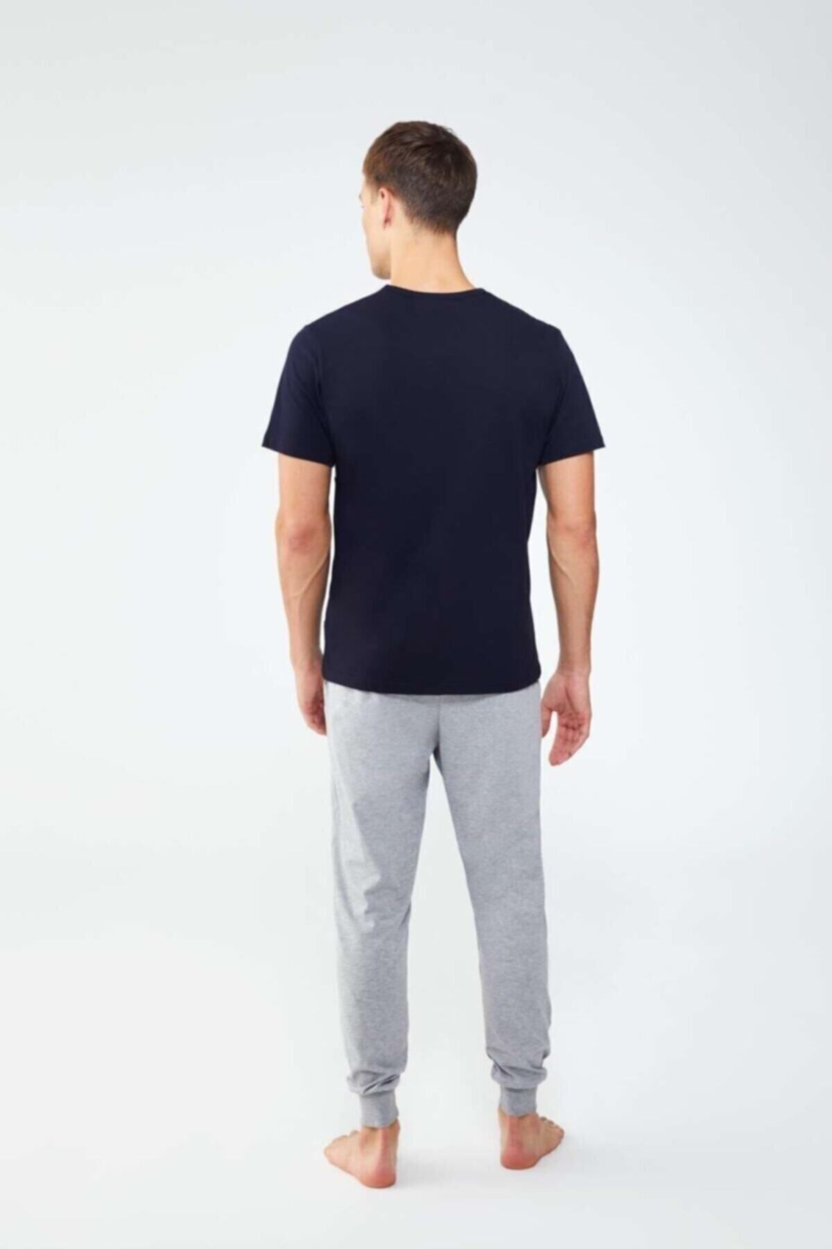 ست پیژامه آبی مردانه لباس خواب یقه گرد سرمه ای U.S. Polo Assn.