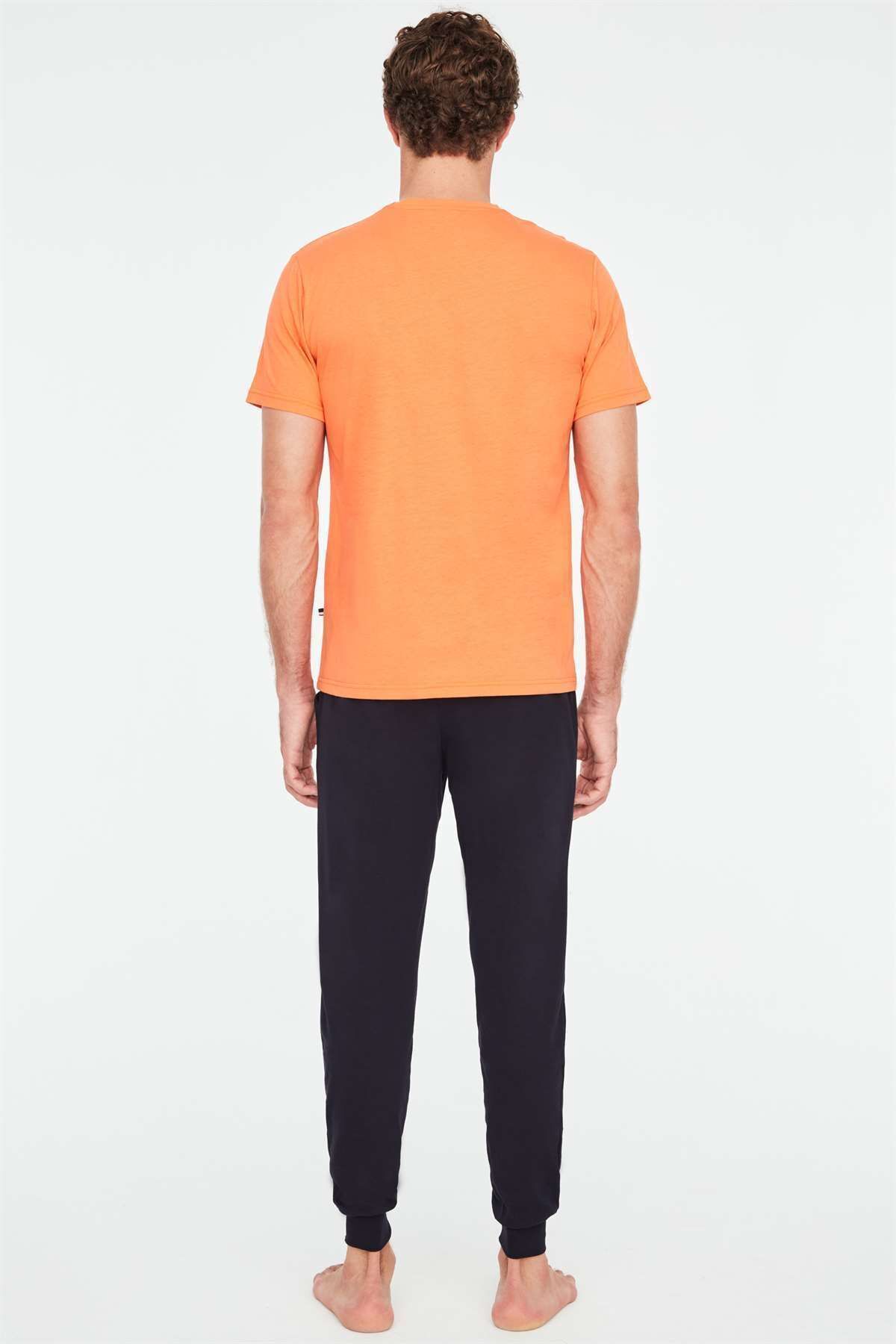ست پیژامه نارنجی مردانه لباس خواب یقه گرد U.S. Polo Assn.