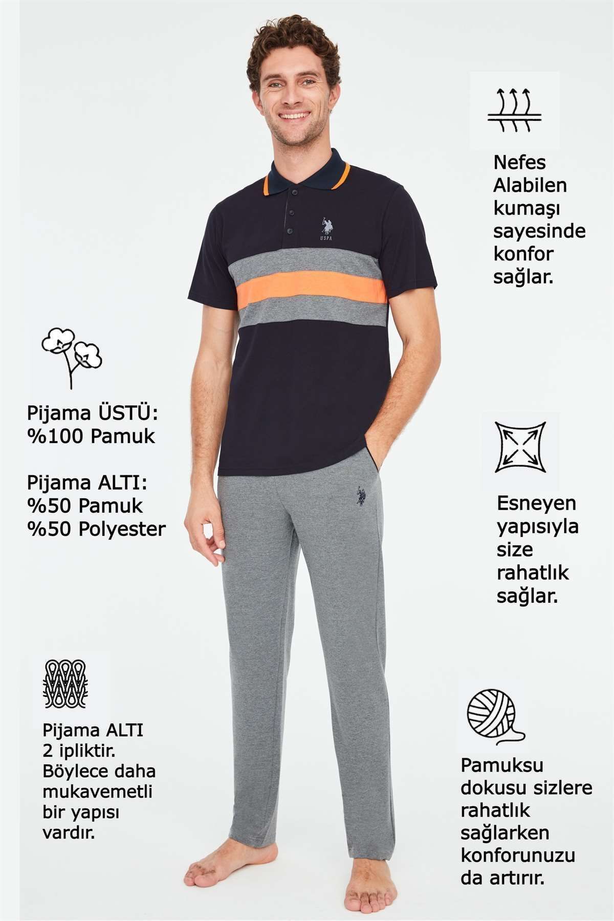 ست پیژامه آبی مردانه لباس خواب سرمه ای U.S. Polo Assn.