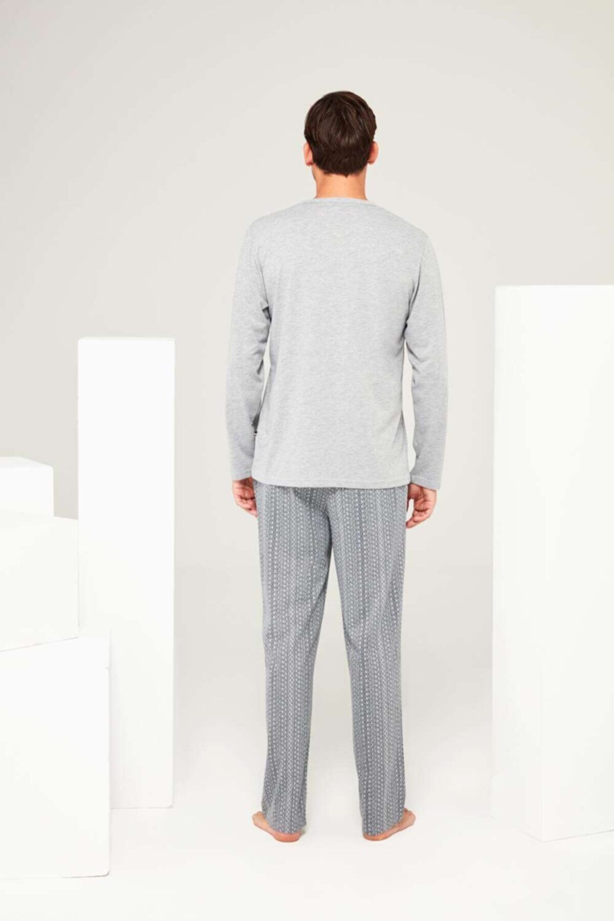 ست پیژامه خاکستری مردانه لباس خواب یقه گرد ملانژ U.S. Polo Assn.