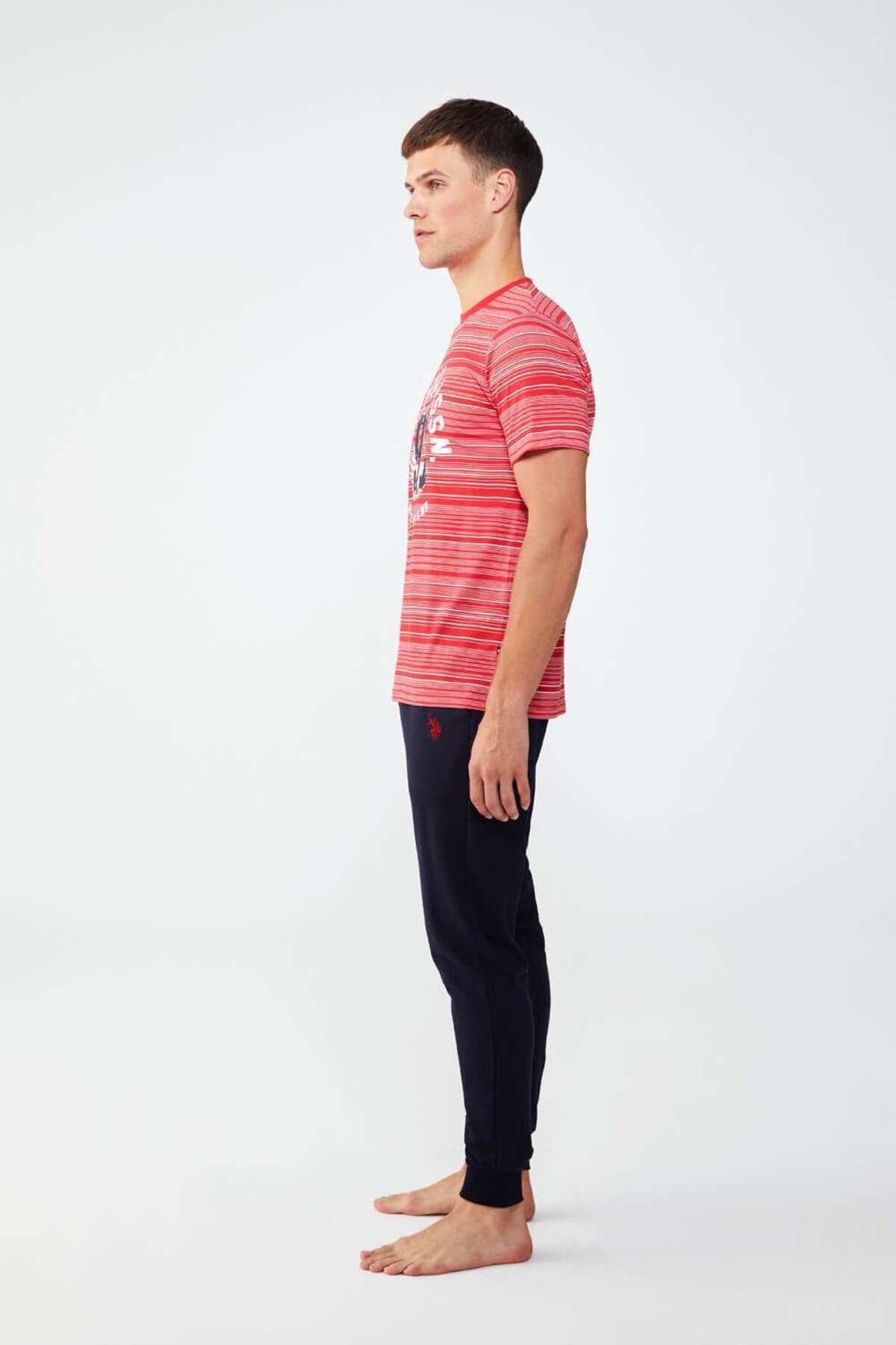 ست پیژامه قرمز مردانه لباس خواب یقه گرد U.S. Polo Assn.