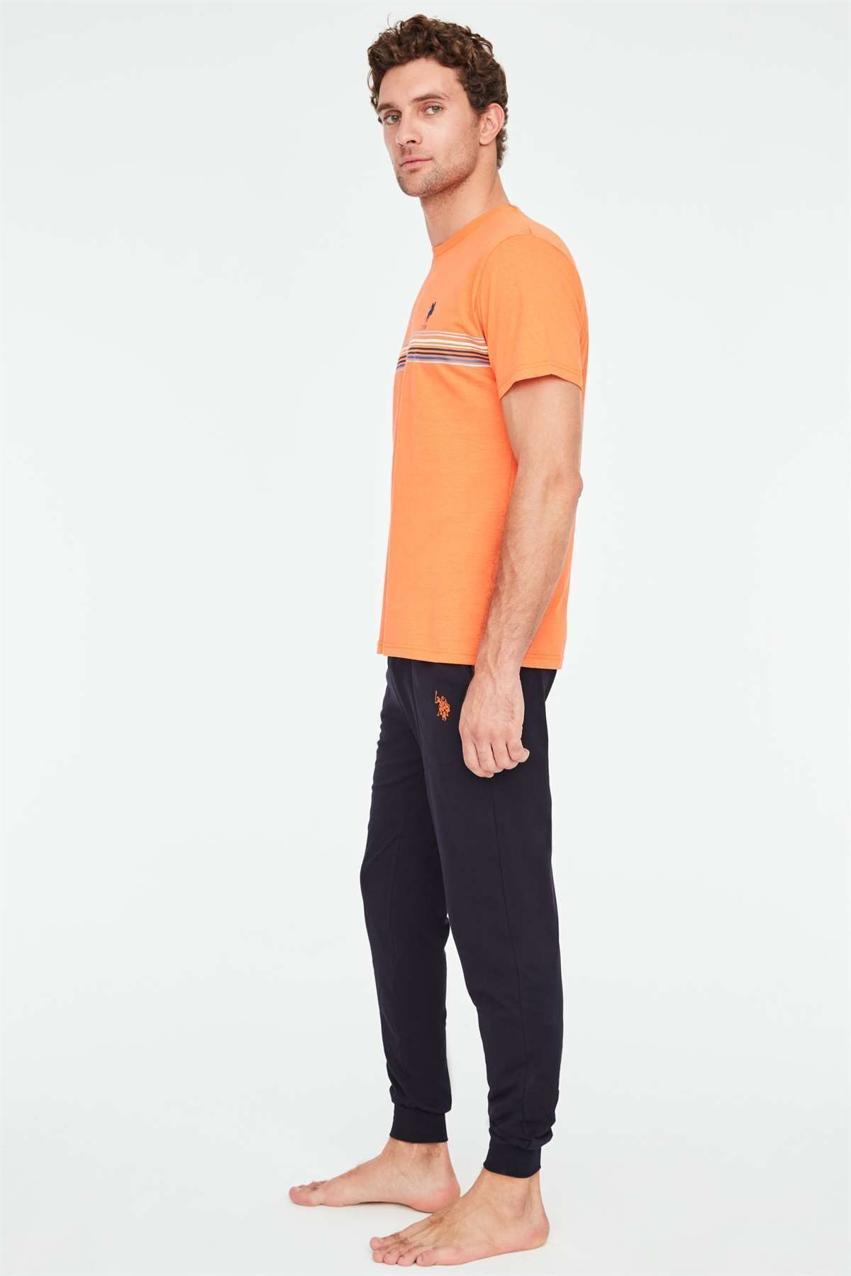ست پیژامه نارنجی مردانه لباس خواب یقه گرد U.S. Polo Assn.