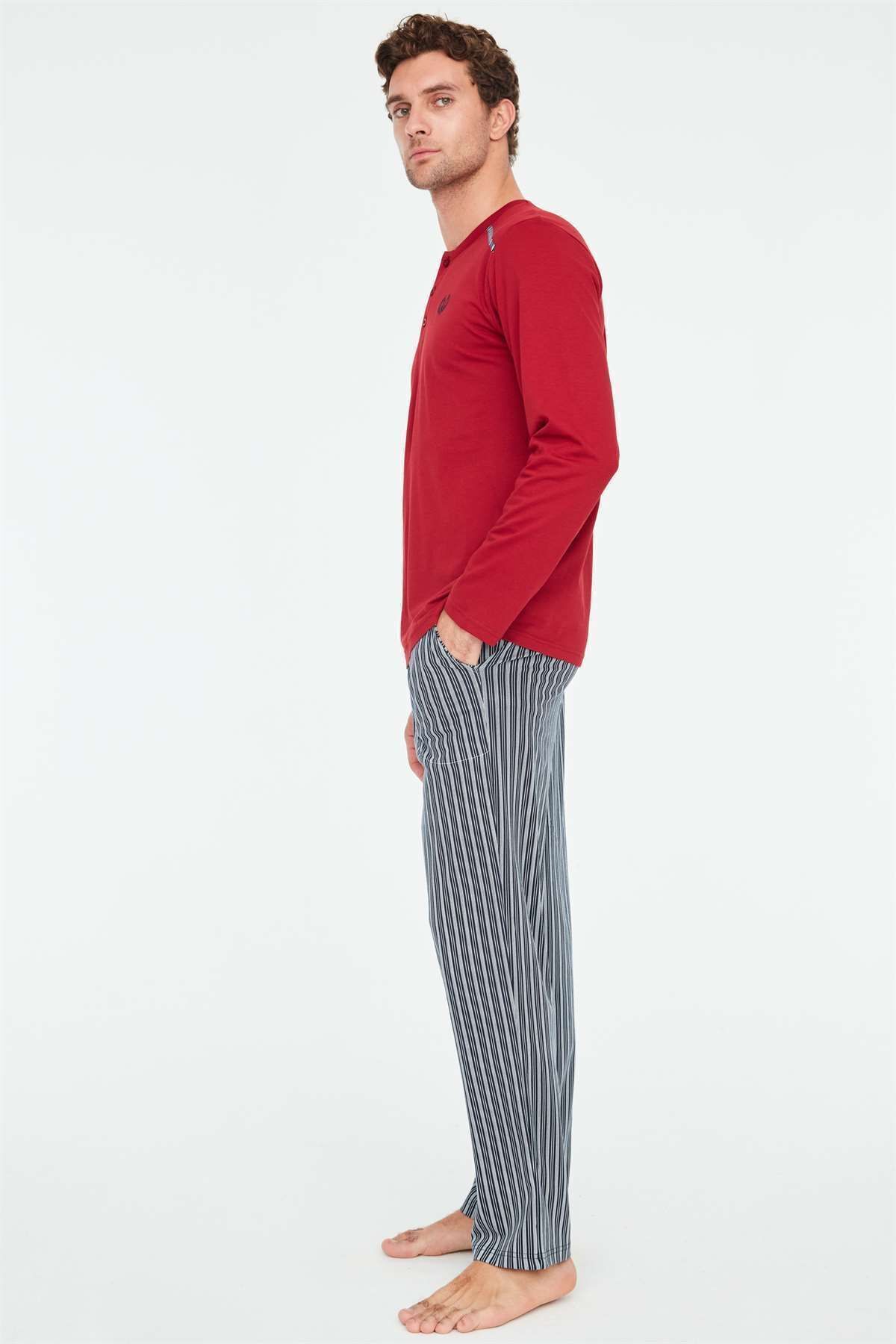 Mod Collection-- Men's Claret Red Battal Pajama Set 3