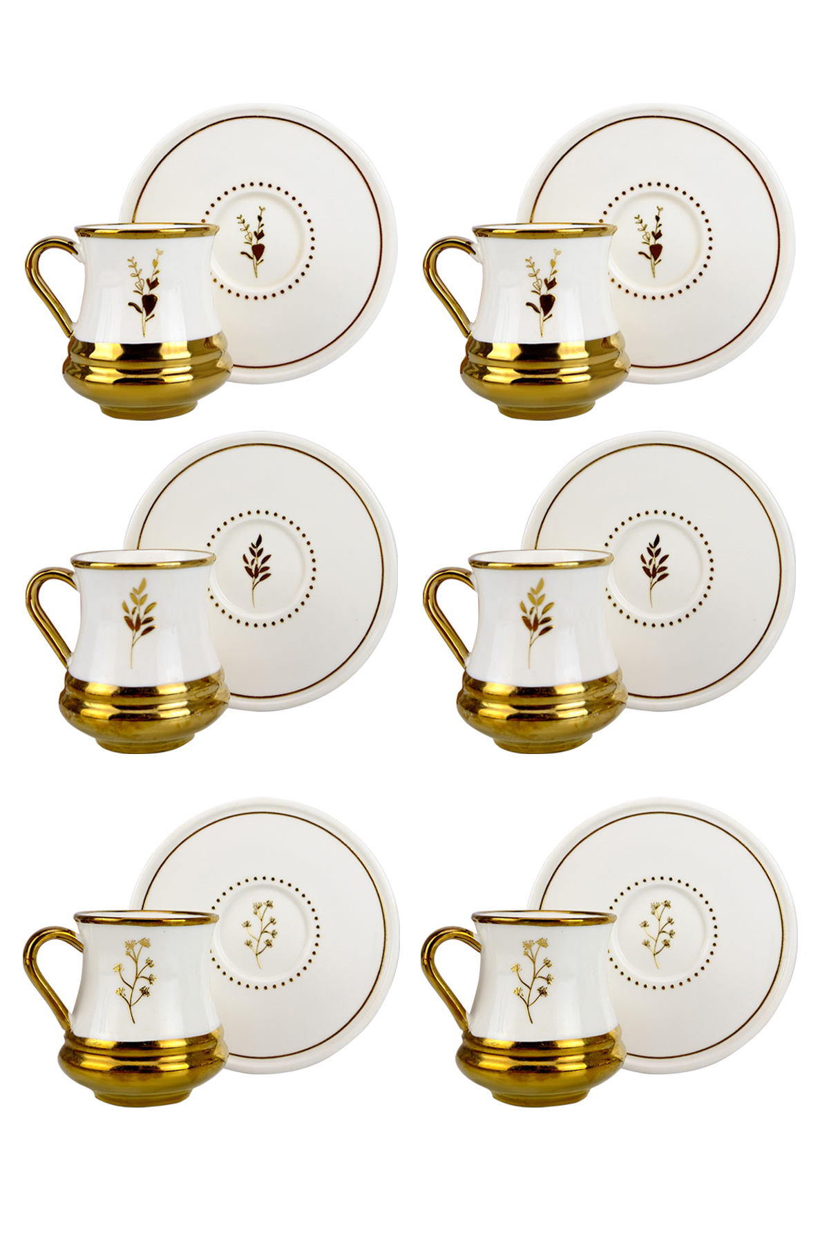 ACAR Almond 6 Kişilik Porselen Kahve Fincan Takımı Gold Yaldızlı Beyaz ...