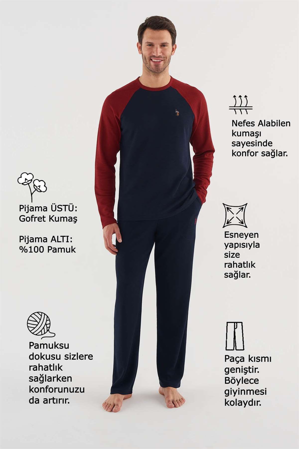 ست پیژامه آبی مردانه لباس خواب سرمه ای U.S. Polo Assn.