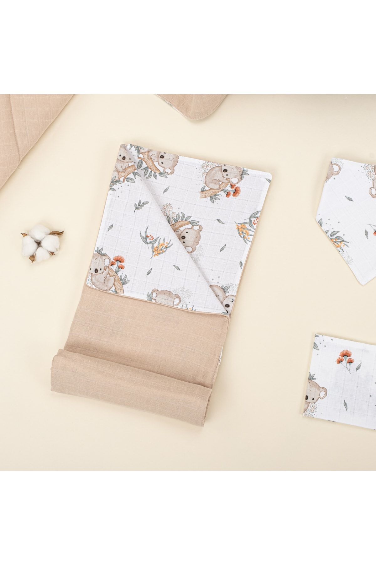 Yunikobaby Müslin 11 Parça Set - Kumsal Beji Müslin - Koala Emzirme Önlüğü,puset Seti,alt Açma Matı,müslin Örtü fotoğrafı 6 (önizleme)