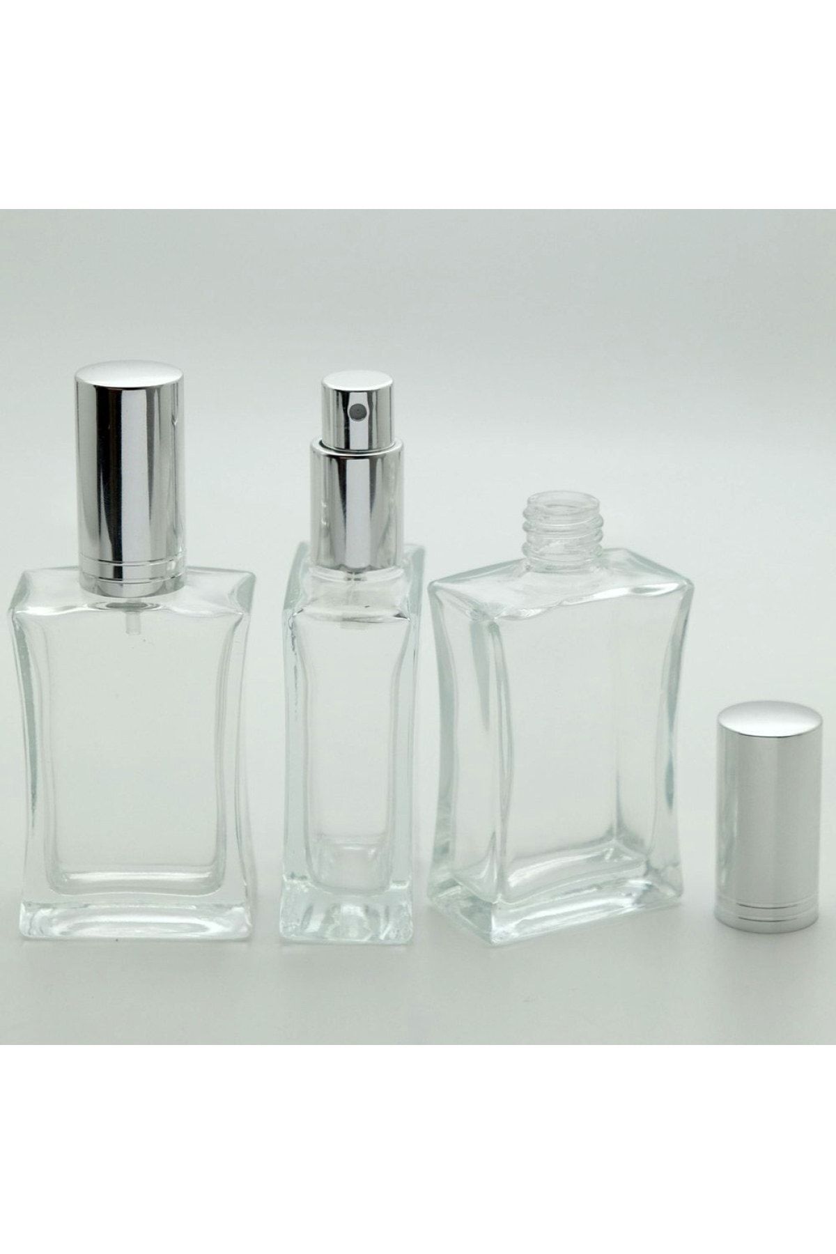 D&B YOL-زجاجة عطر فارغة 50 مل (2 قطعة) صمام معدني رمادي مقعر وغطاء زجاجة فارغة 1