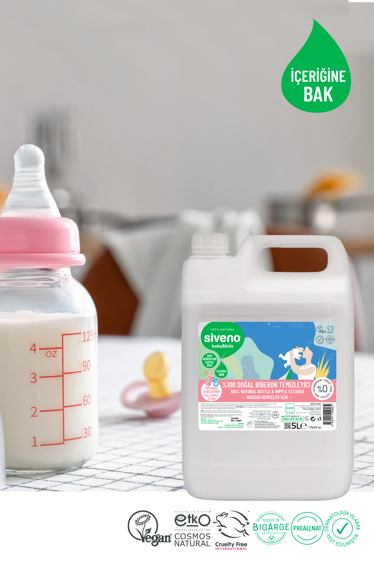 Siveno %100 Doğal Emzik Ve Biberon Temizleyicisi Bitkisel Elde Bulaşık Sabunu Nemlendirici Vegan 5000 ml fotoğrafı 5 (önizleme)