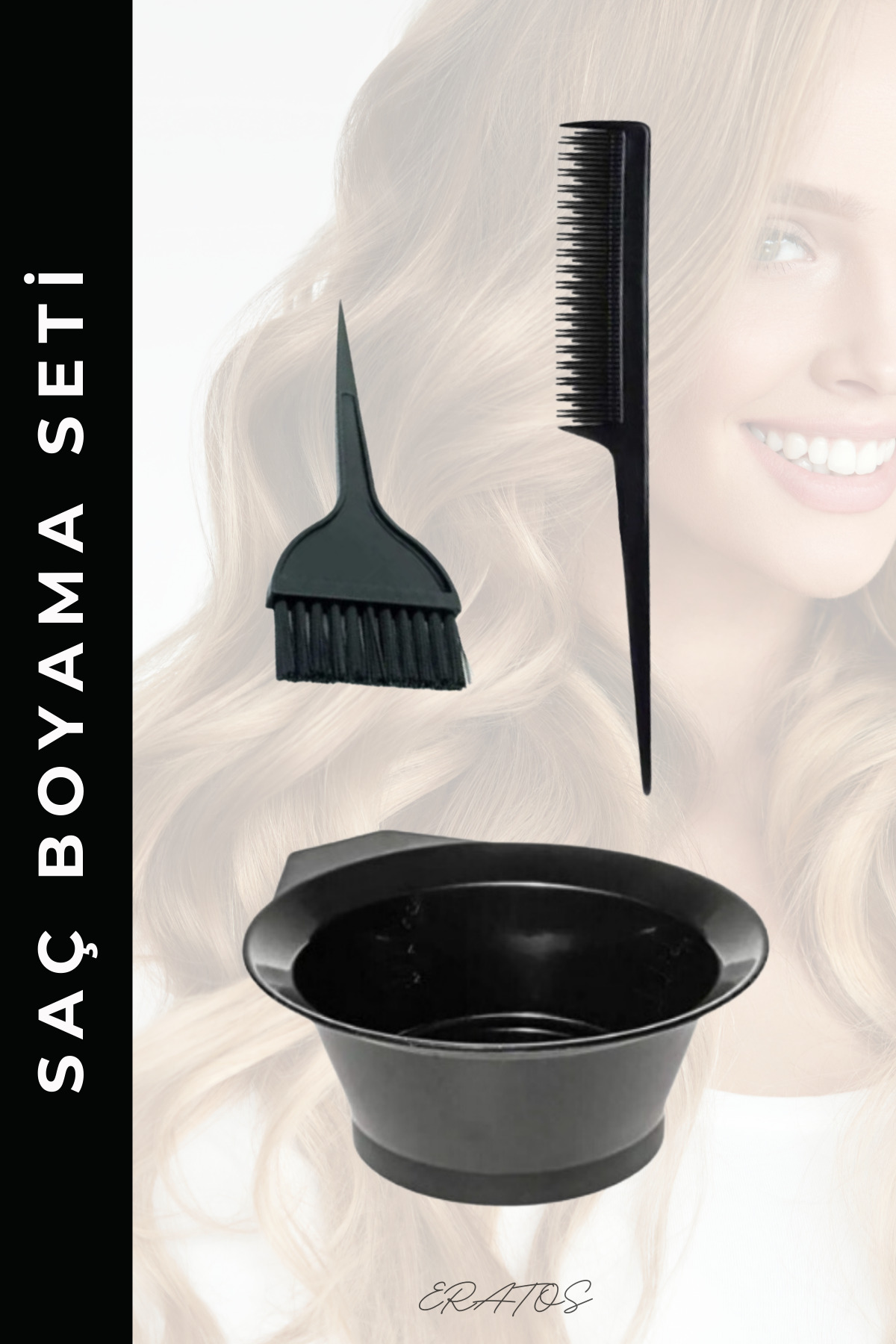 ERATOS Saç Boya Fırçası Krepe Tarağı Boya Kabı Saç Boyama Seti