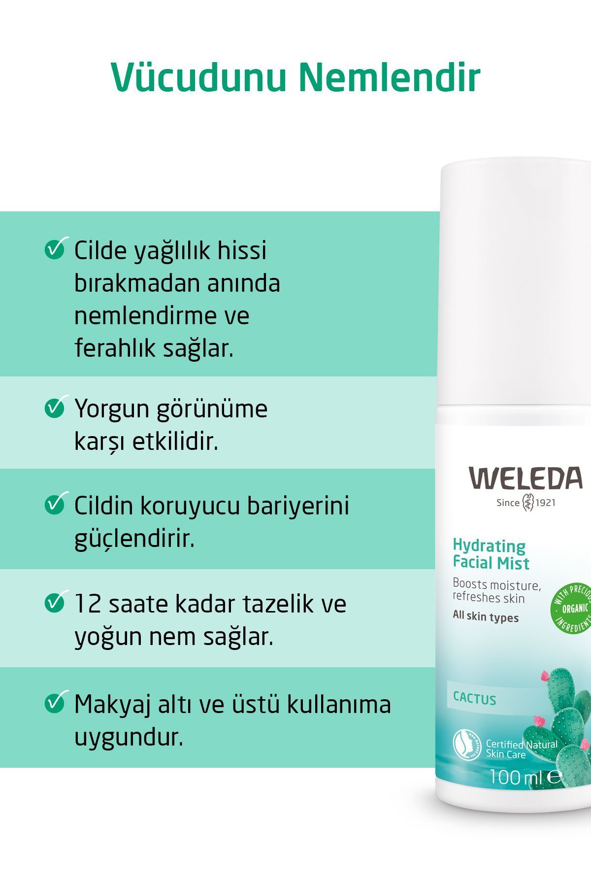 اسپری مرطوب کننده ارگانیک کاکتوس 100 میلی لیتر Weleda