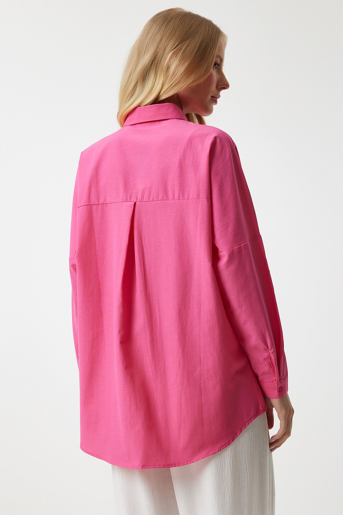 Happiness İstanbul-Dunkelrosa Oversize-Lang-Basic-Shirt für Damen DD00842 5