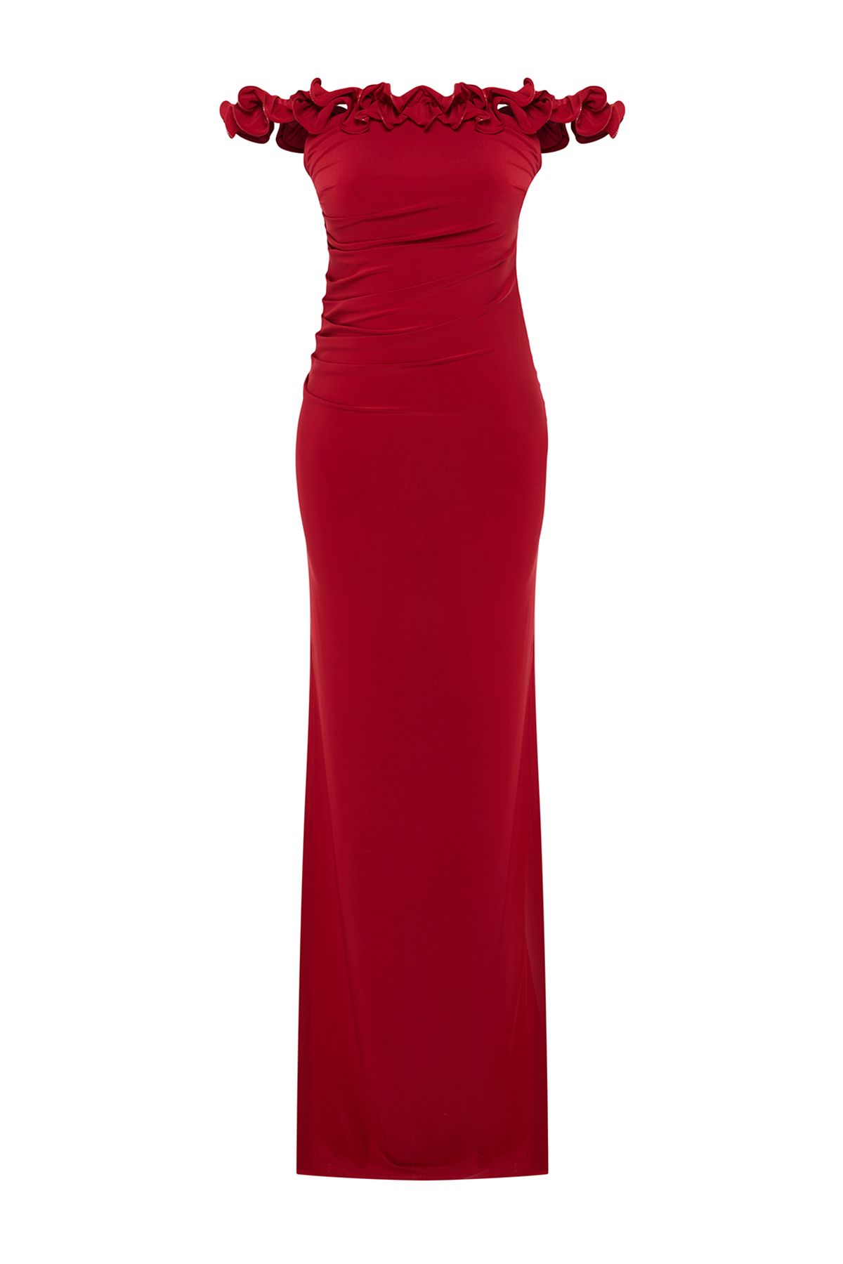Trendyol Collection-Rochie de seara lunga tricotata rosie - TPRSS24AE00082 7